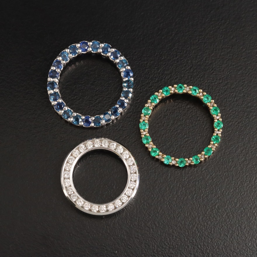 14K and 10K Emerald, Sapphire and Diamond Circle Pendants