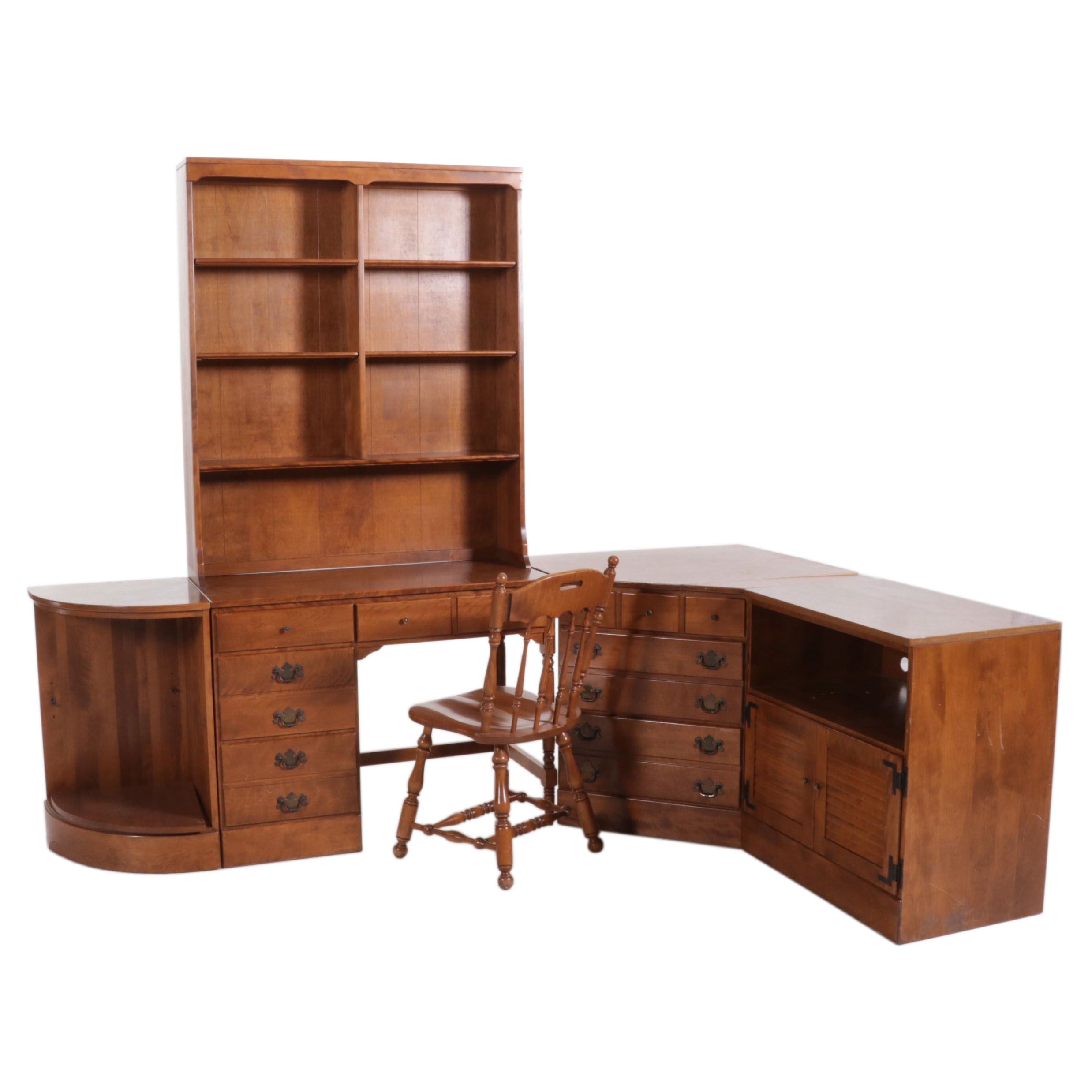 Ethan Allen Maple Desk with Hutch, Chest and Corner Shelf, Late 20th Century