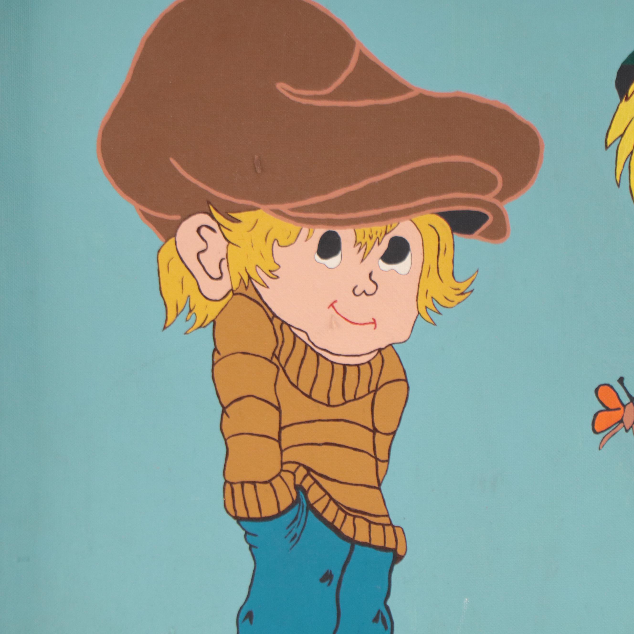 Acrylic Painting of Cartoon-Style Children