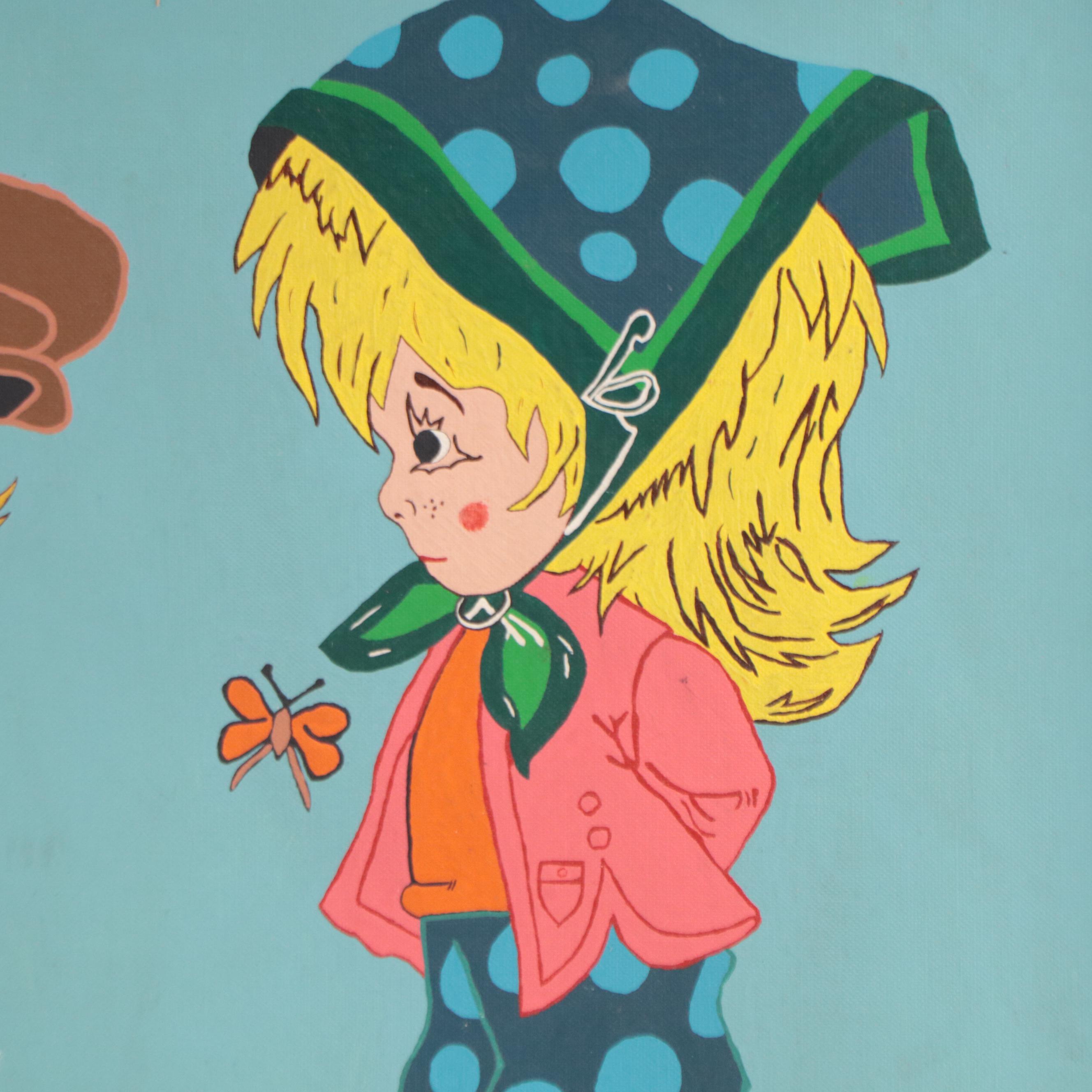 Acrylic Painting of Cartoon-Style Children