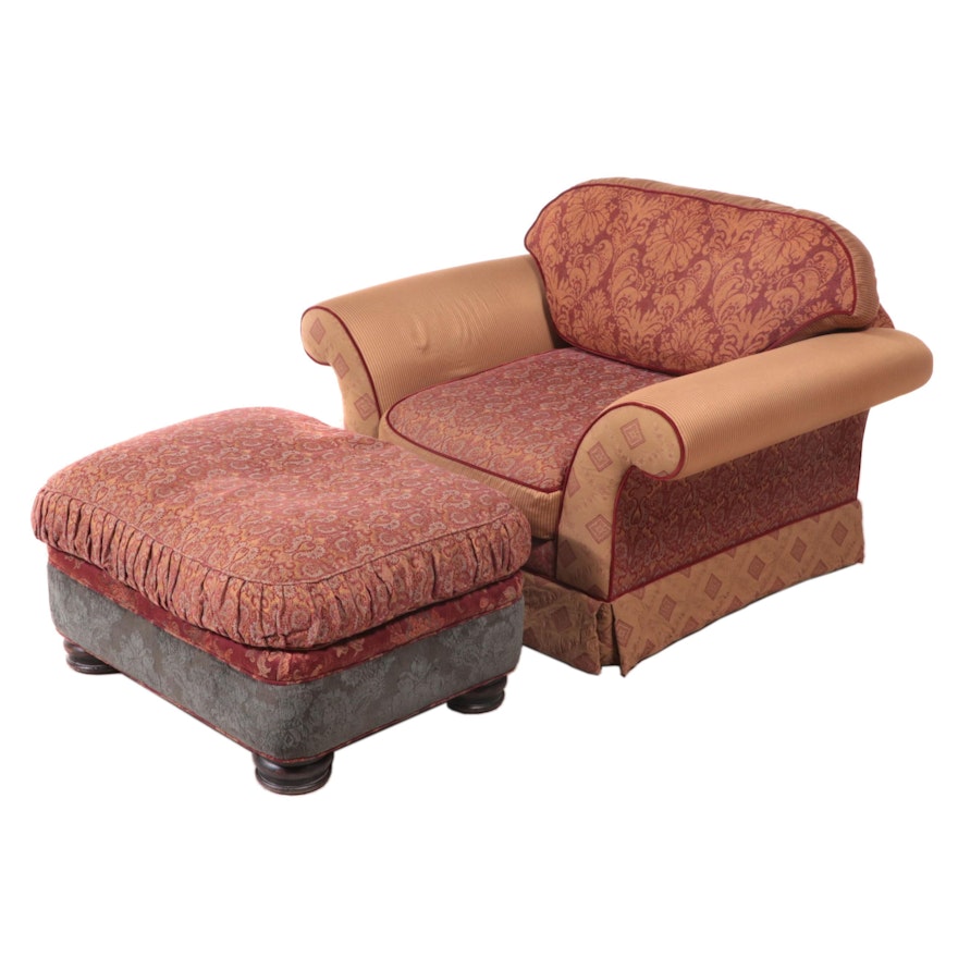 Multi-Pattern Upholstered Lounge Chair and Ottoman