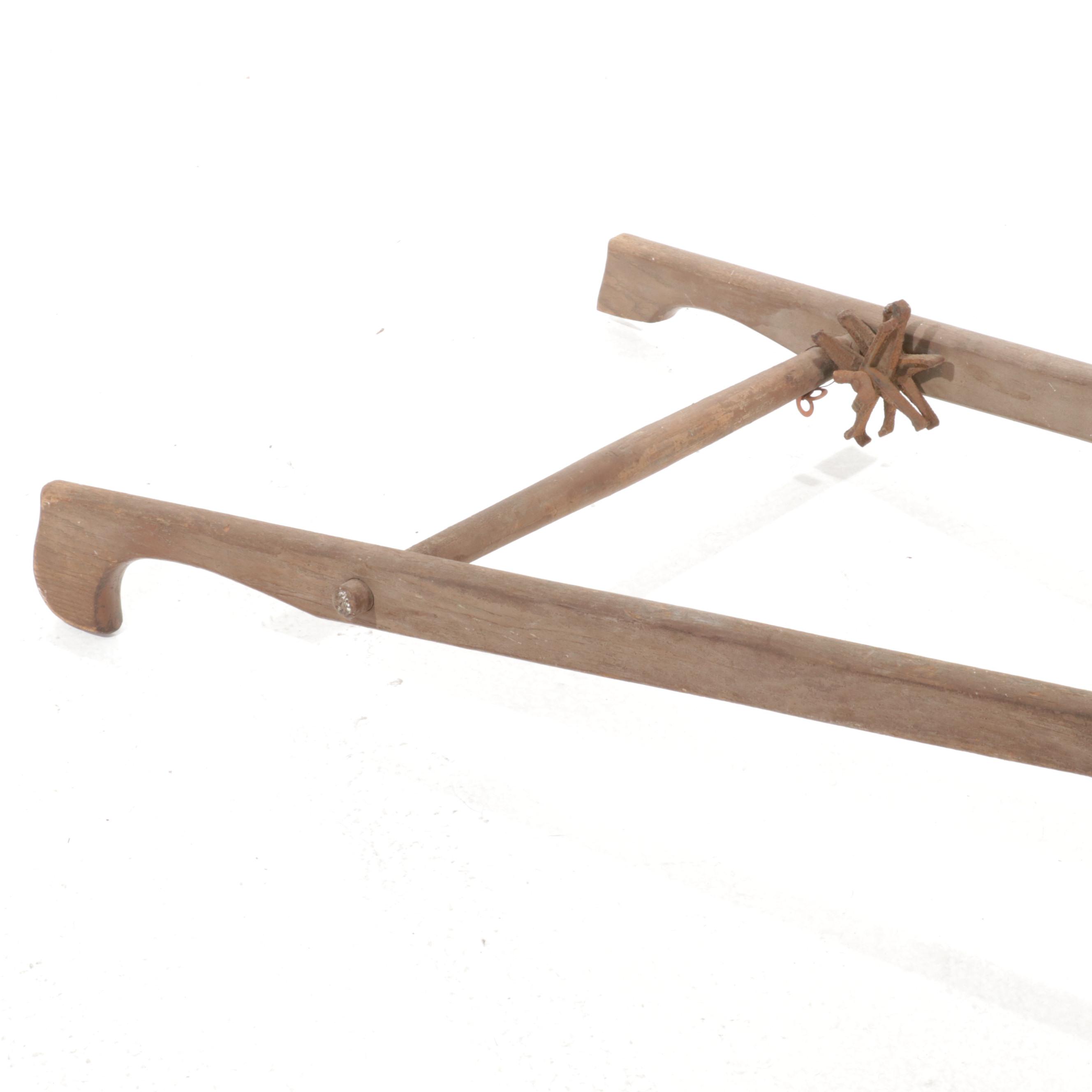 Wood and Steel Walk-Behind Garden Plow with Tools, Mid to Late 20th Century