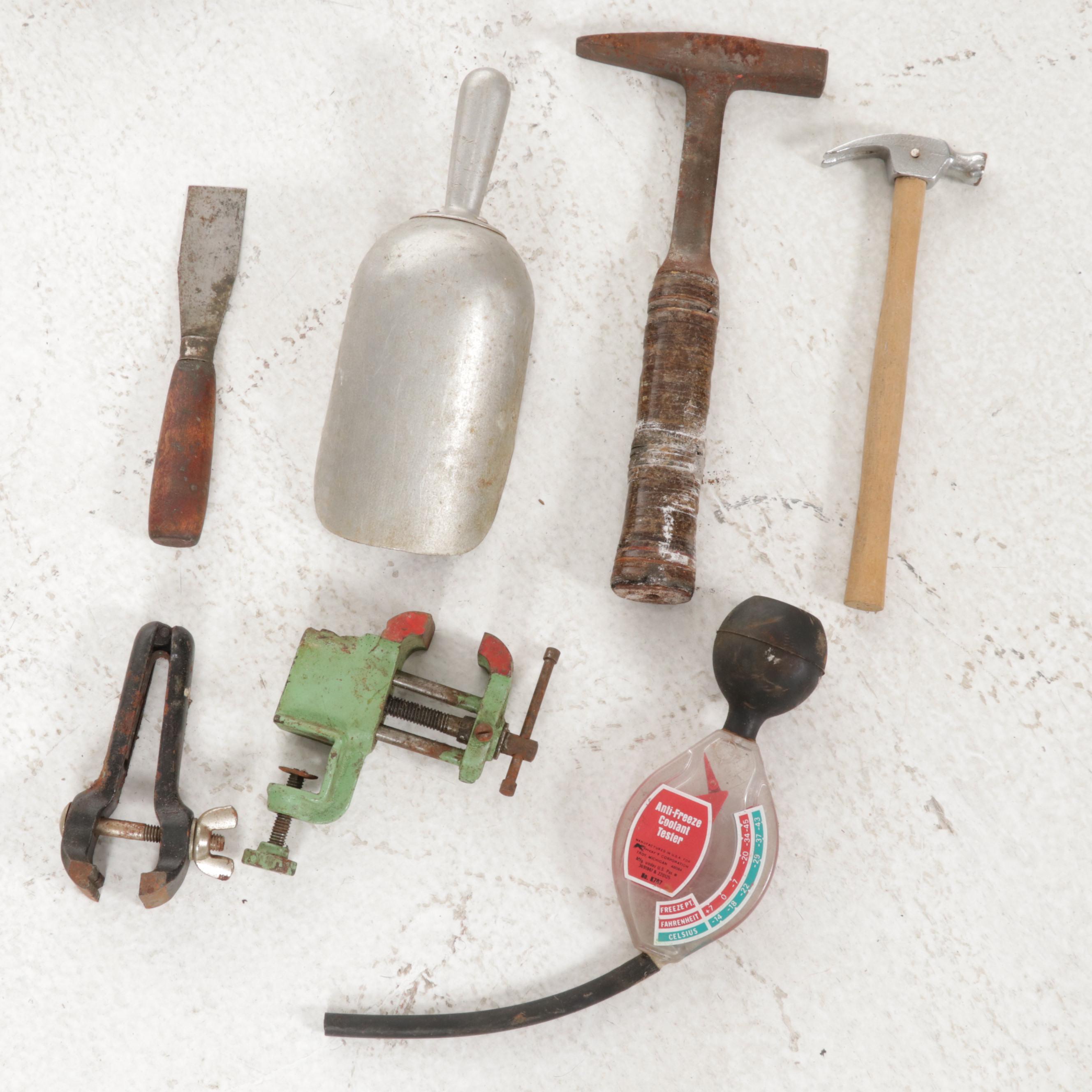 Wood and Steel Walk-Behind Garden Plow with Tools, Mid to Late 20th Century