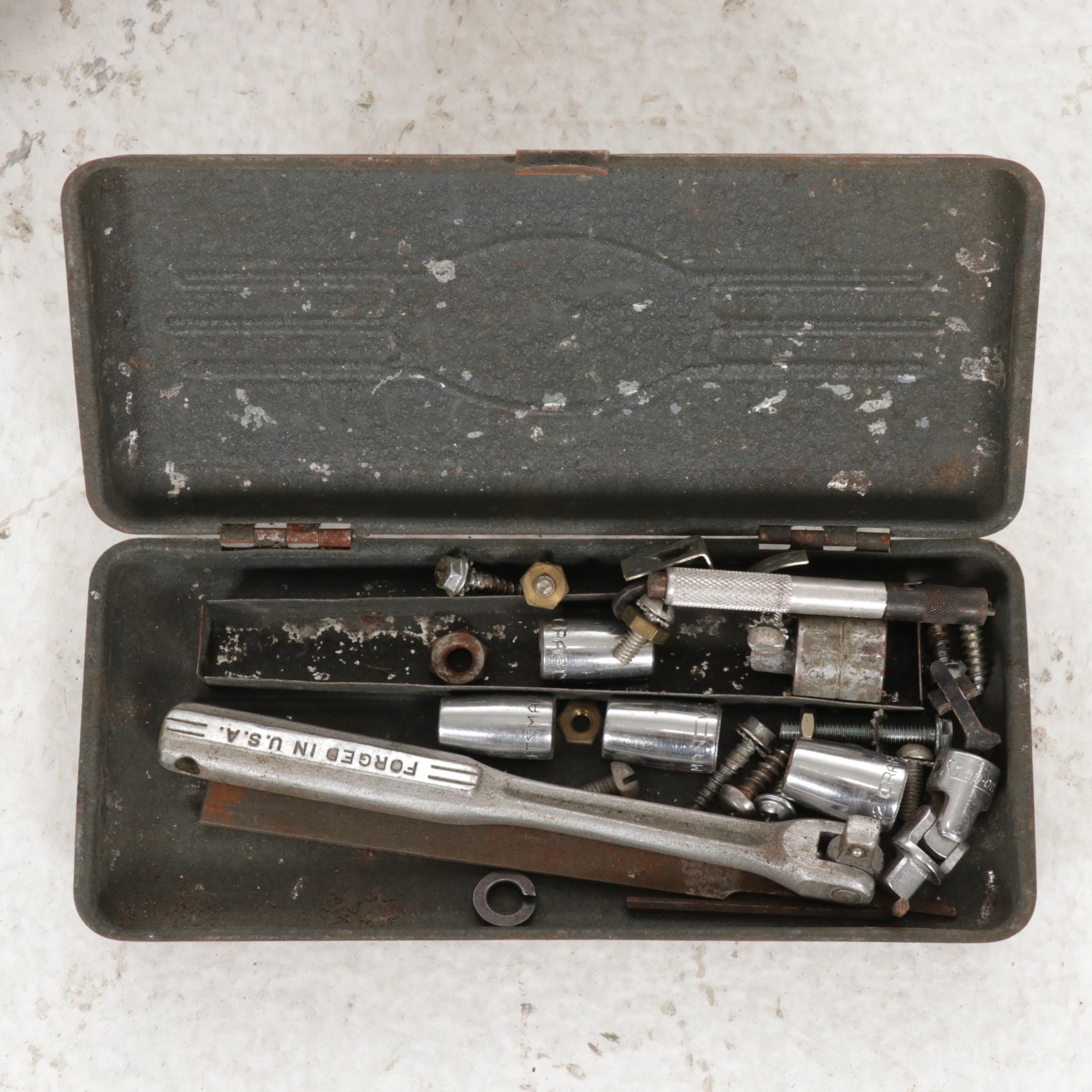 Wood and Steel Walk-Behind Garden Plow with Tools, Mid to Late 20th Century