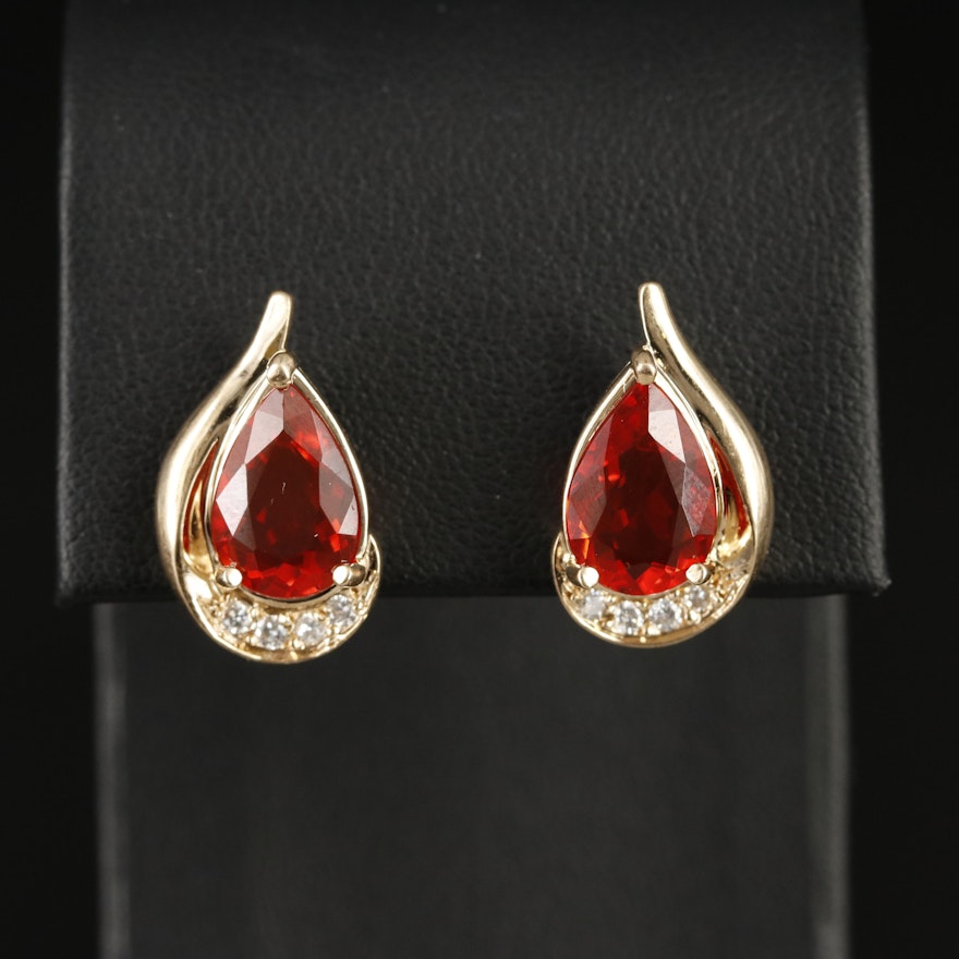 14K Fire Opal and Diamond Teardrop Earrings with GIA Report