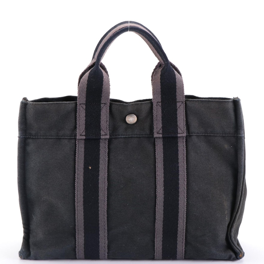 Hermès Fourre Tout PM Tote Bag in Black and Gray Cotton Canvas