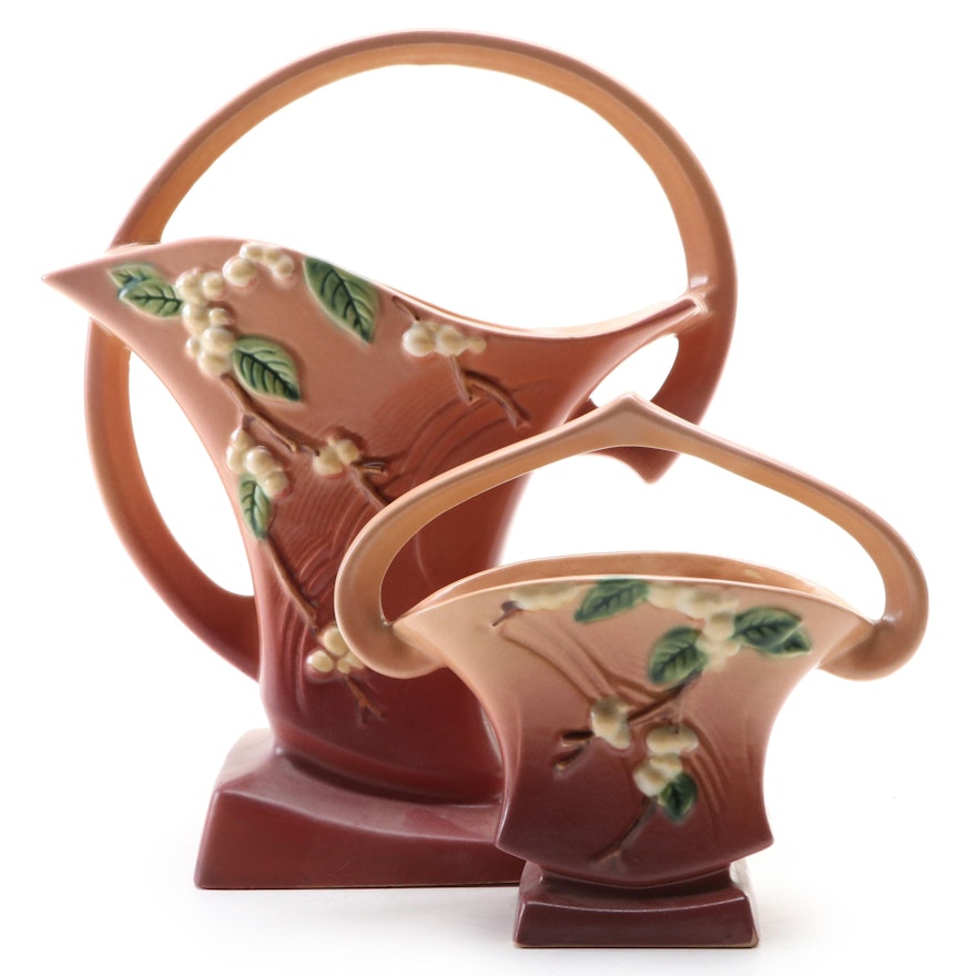 Roseville Pottery "Snowberry" Basket Vases, Mid-20th Century