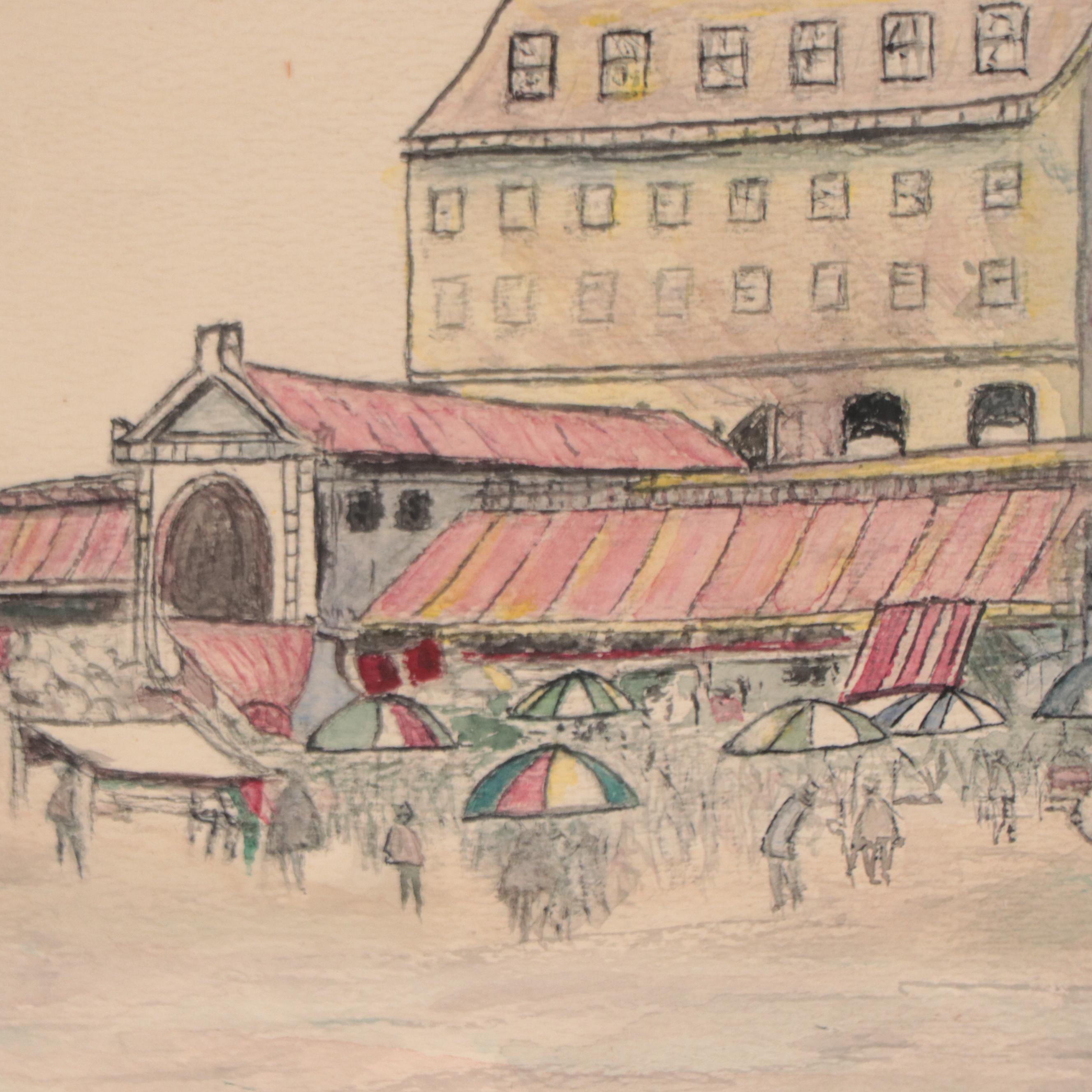 William Weisblatt Watercolor Painting of European Street Scene