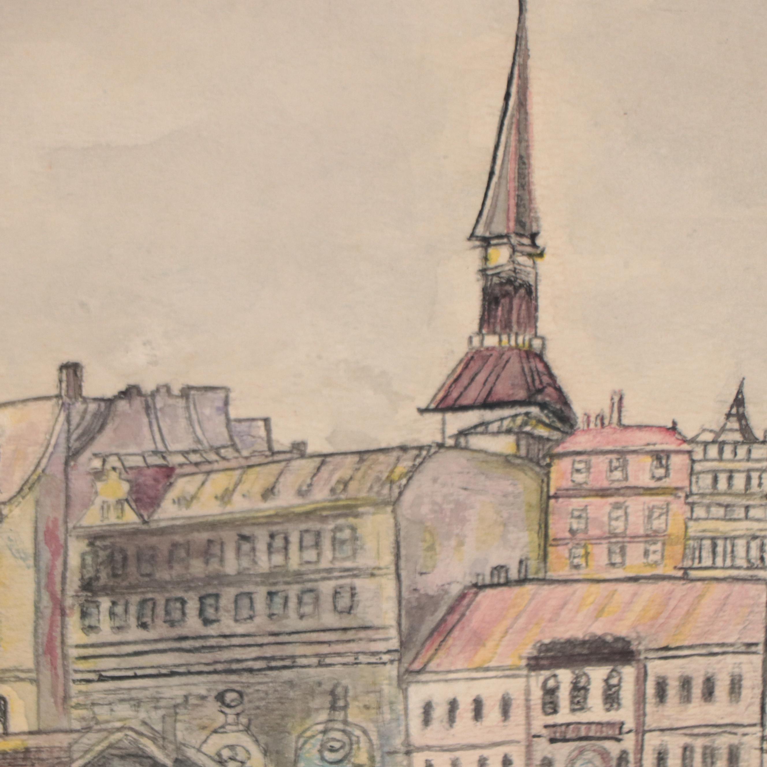 William Weisblatt Watercolor Painting of European Street Scene