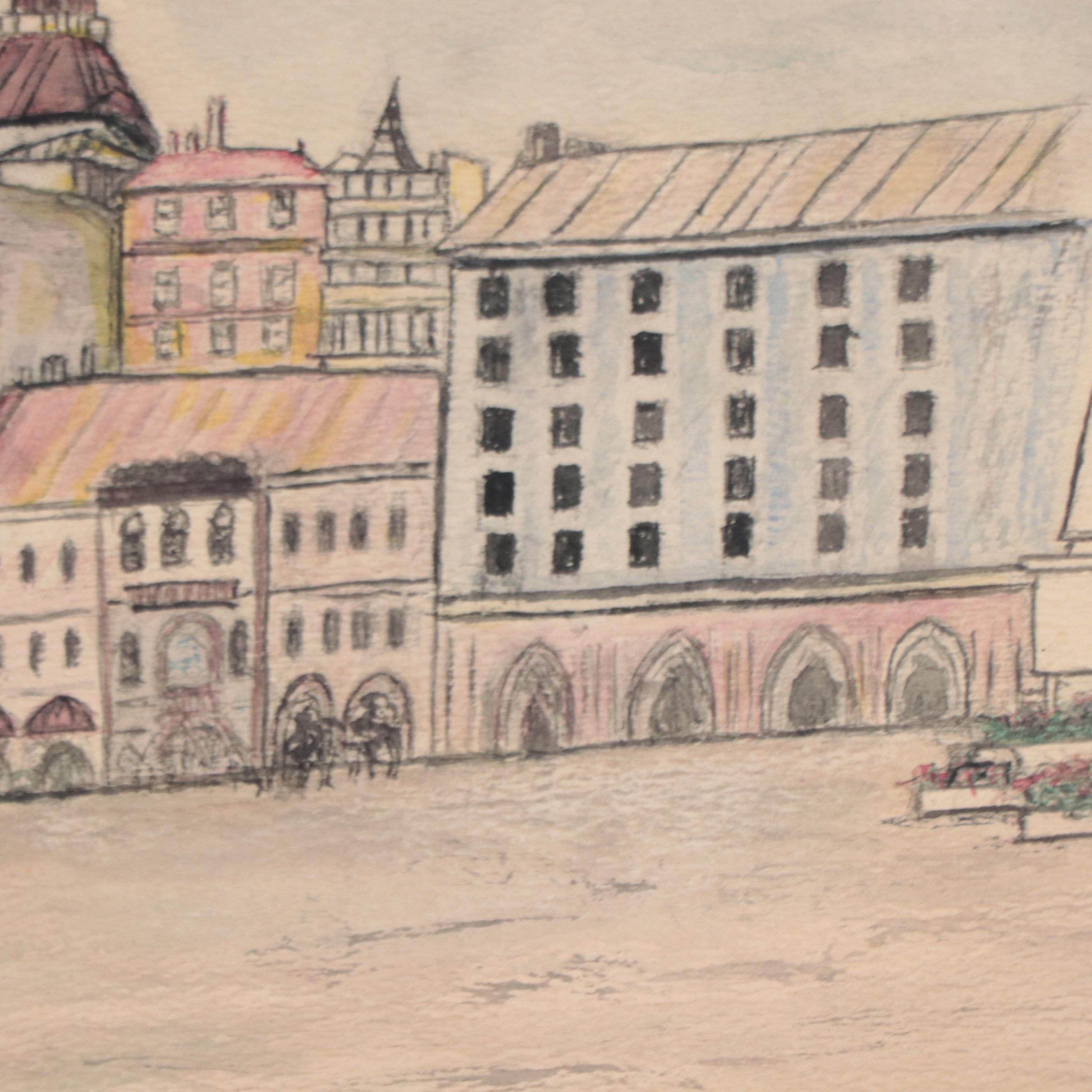 William Weisblatt Watercolor Painting of European Street Scene