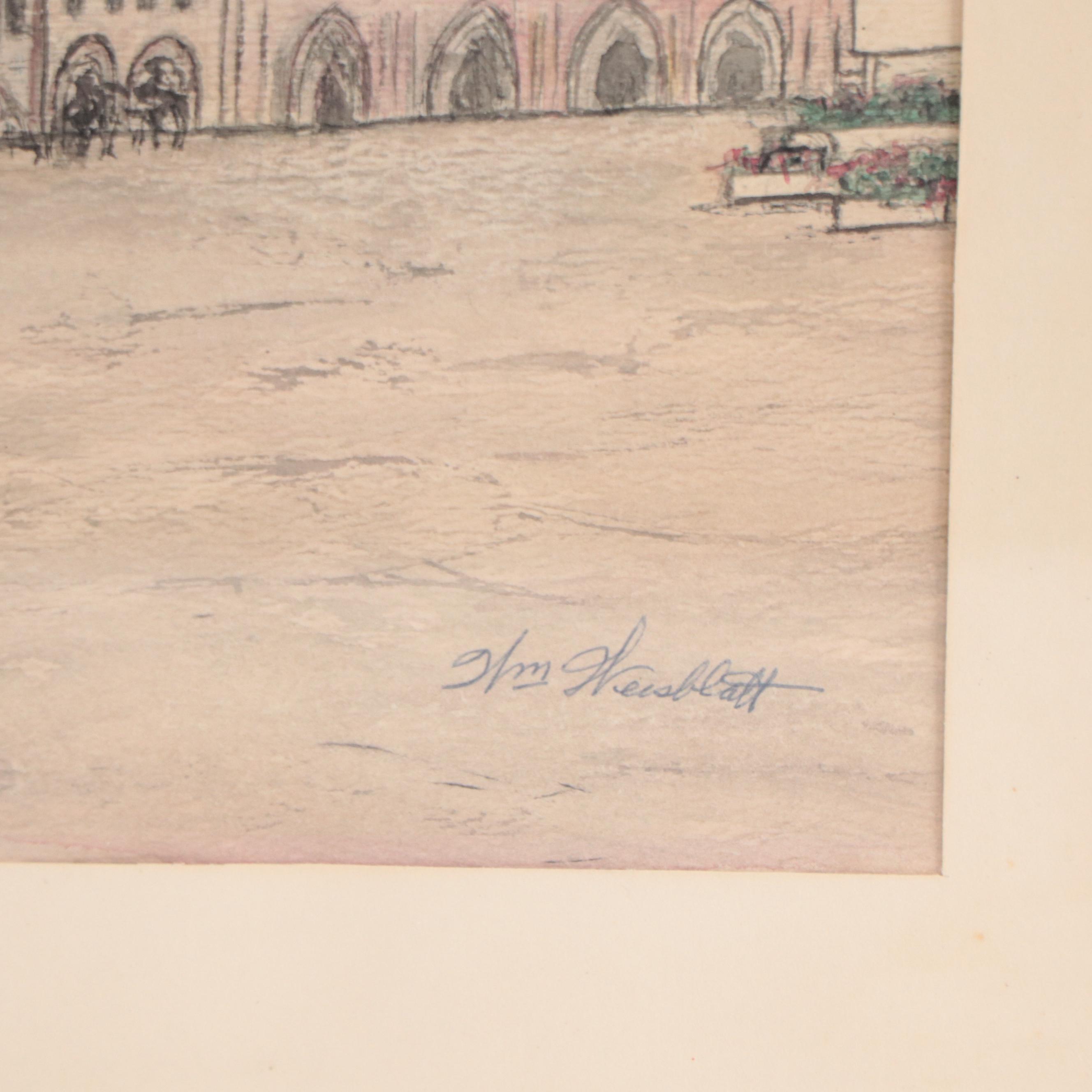 William Weisblatt Watercolor Painting of European Street Scene