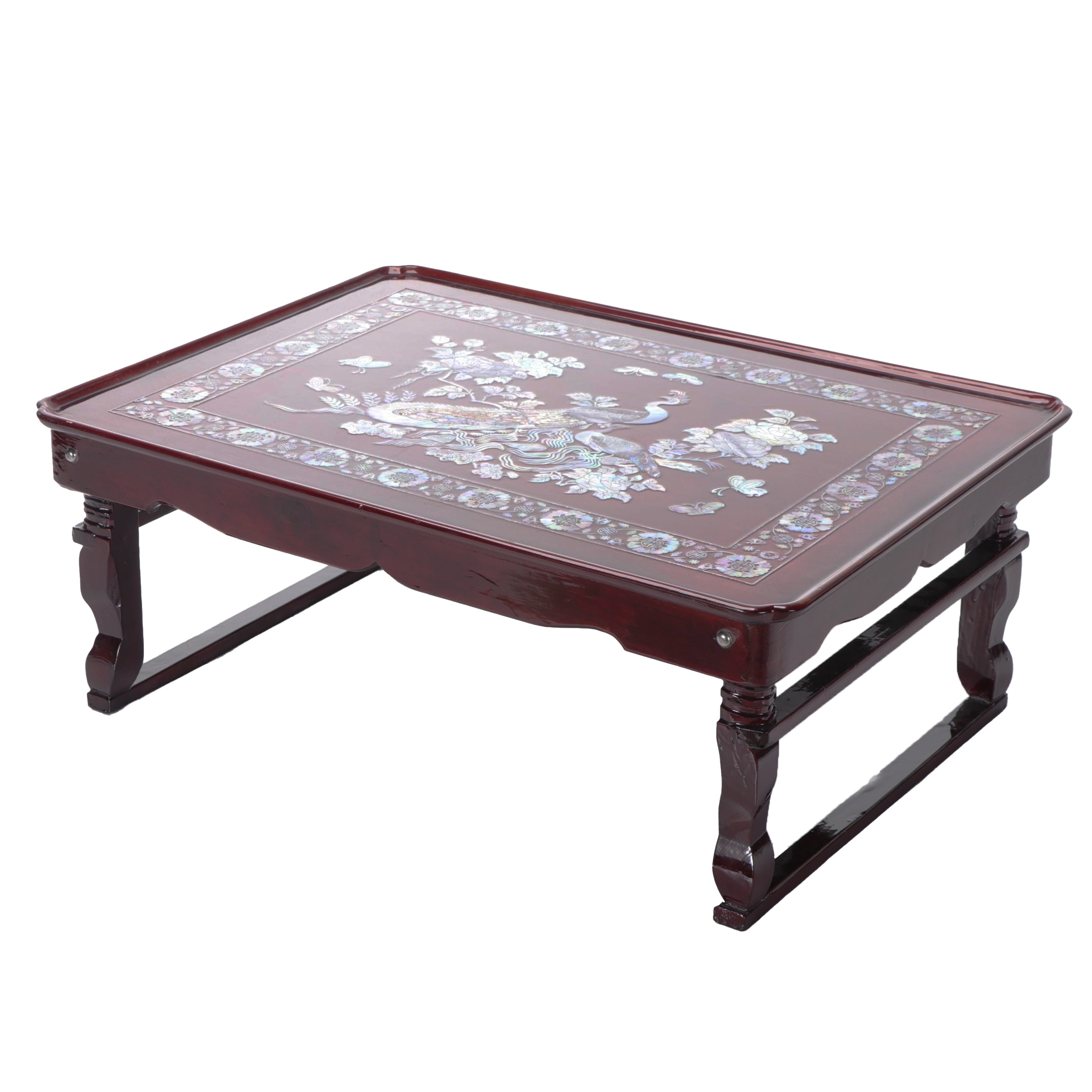 Japanese Wood and Mother-of-Pearl Inlaid Bed Tray, Mid to Late 20th Century