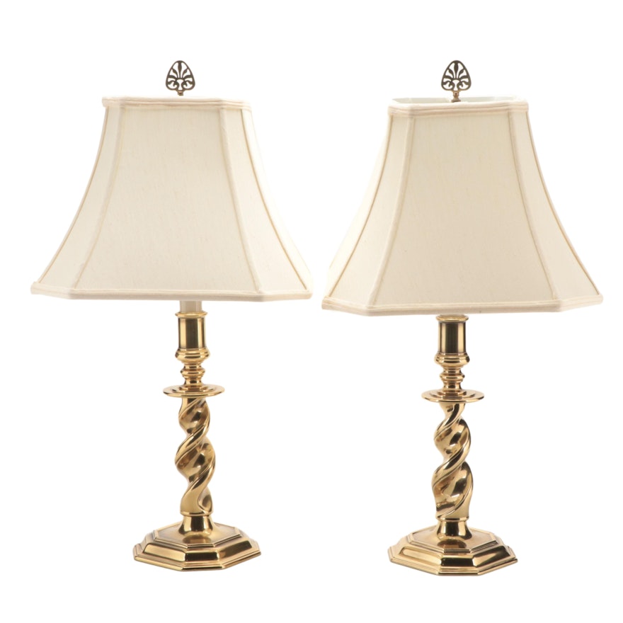 Pair of Stiffel Spiral Brass Candlestick Lamps