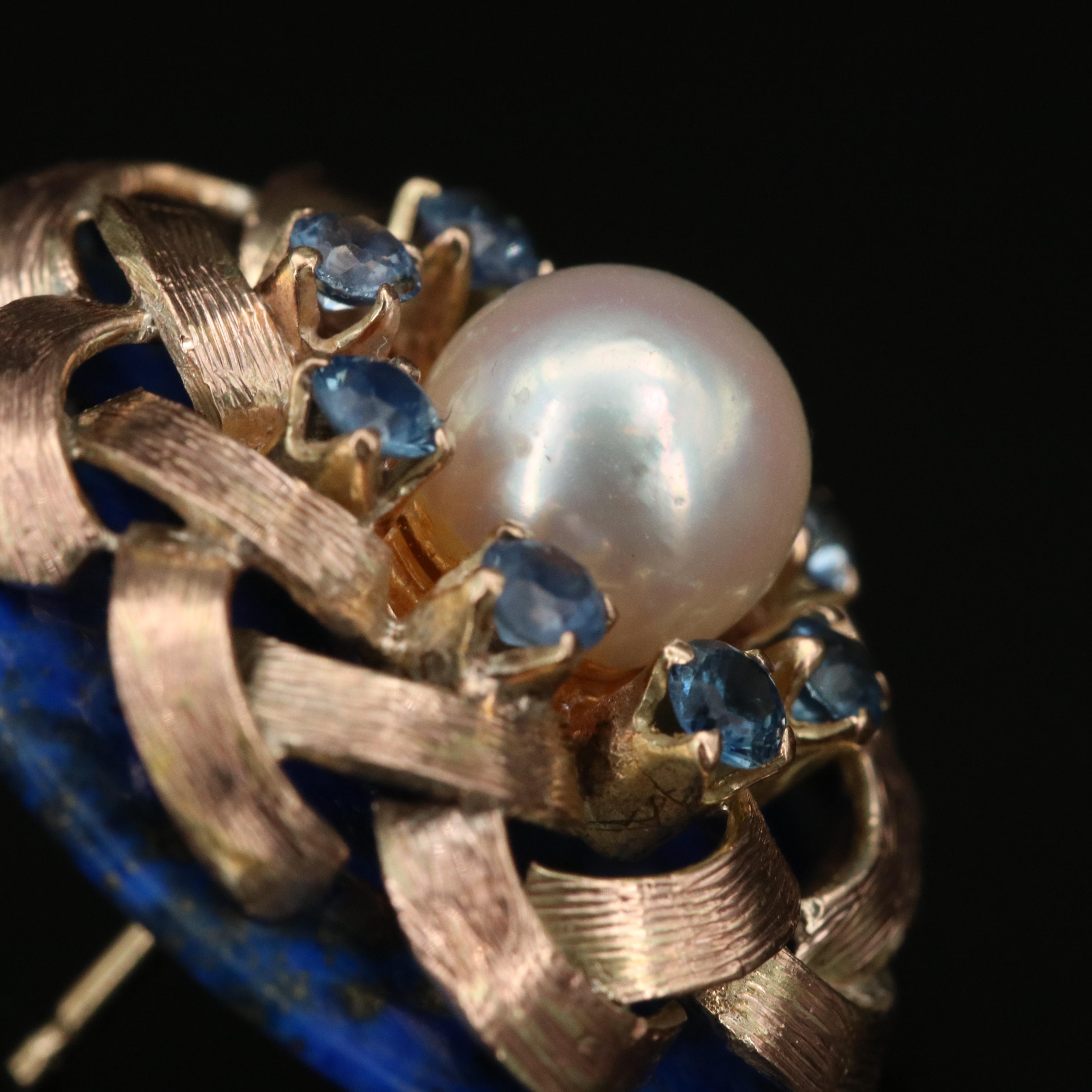 10K Mabé Pearl Button and 14K Pearl, Lapis Lazuli and Sapphire Earrings