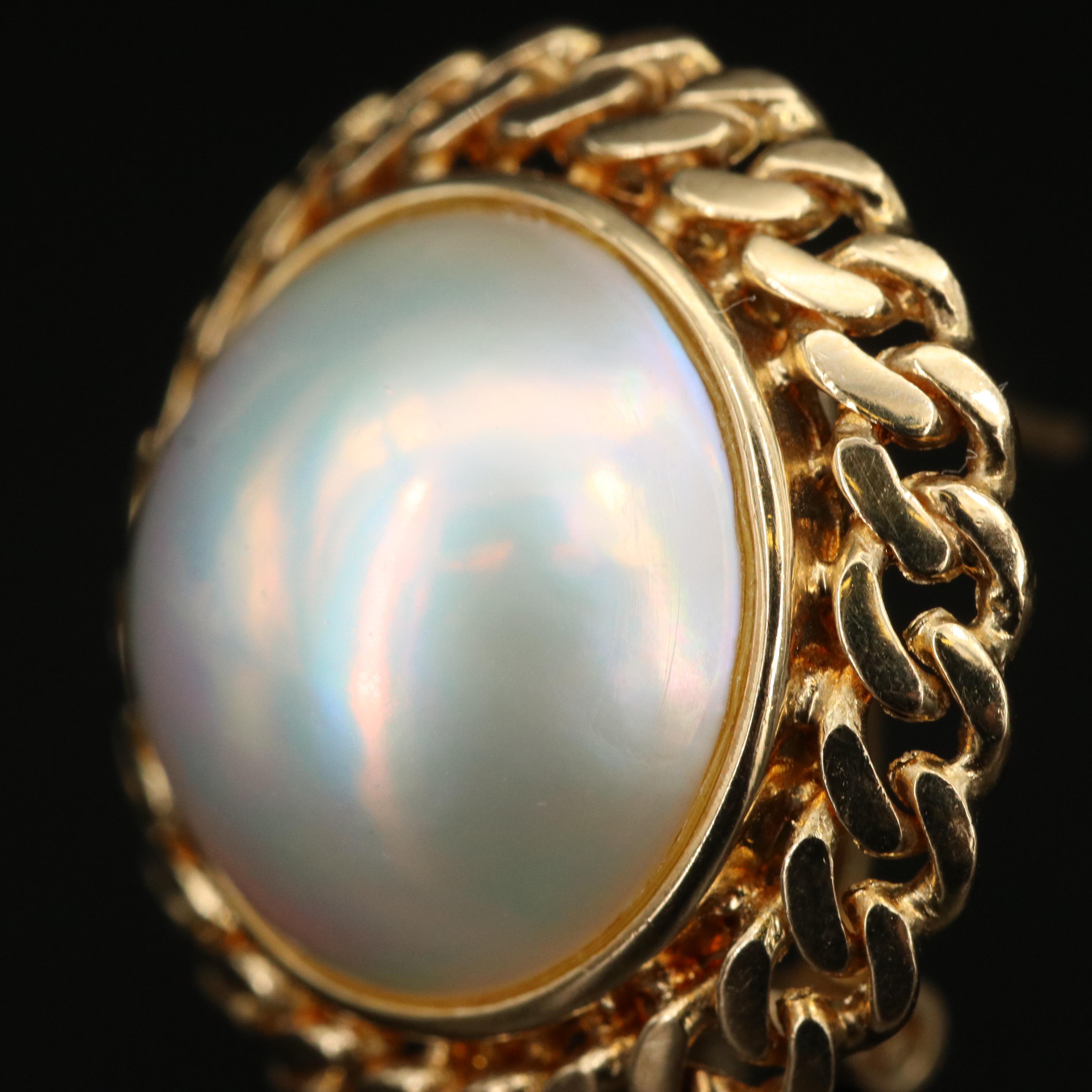 10K Mabé Pearl Button and 14K Pearl, Lapis Lazuli and Sapphire Earrings