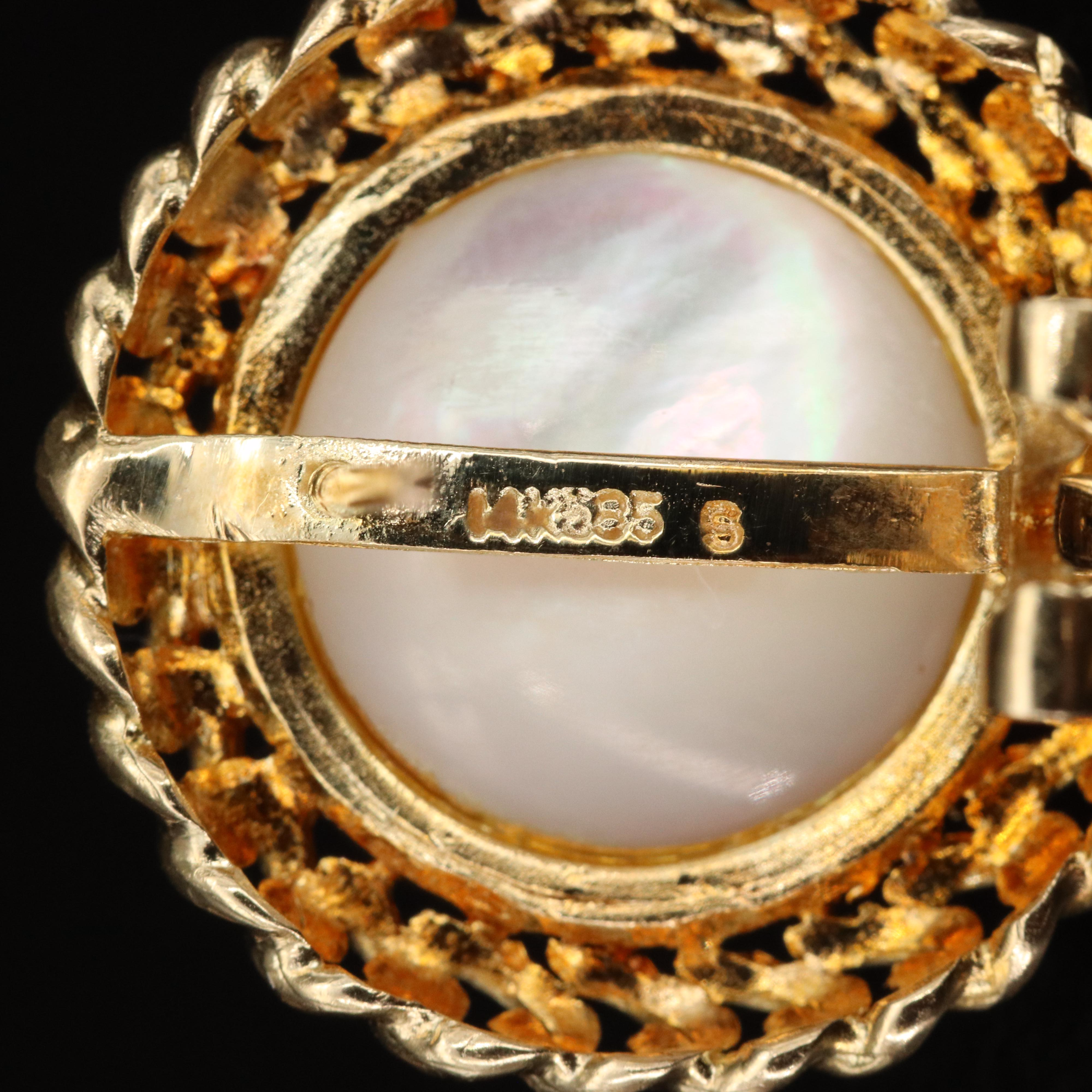 10K Mabé Pearl Button and 14K Pearl, Lapis Lazuli and Sapphire Earrings