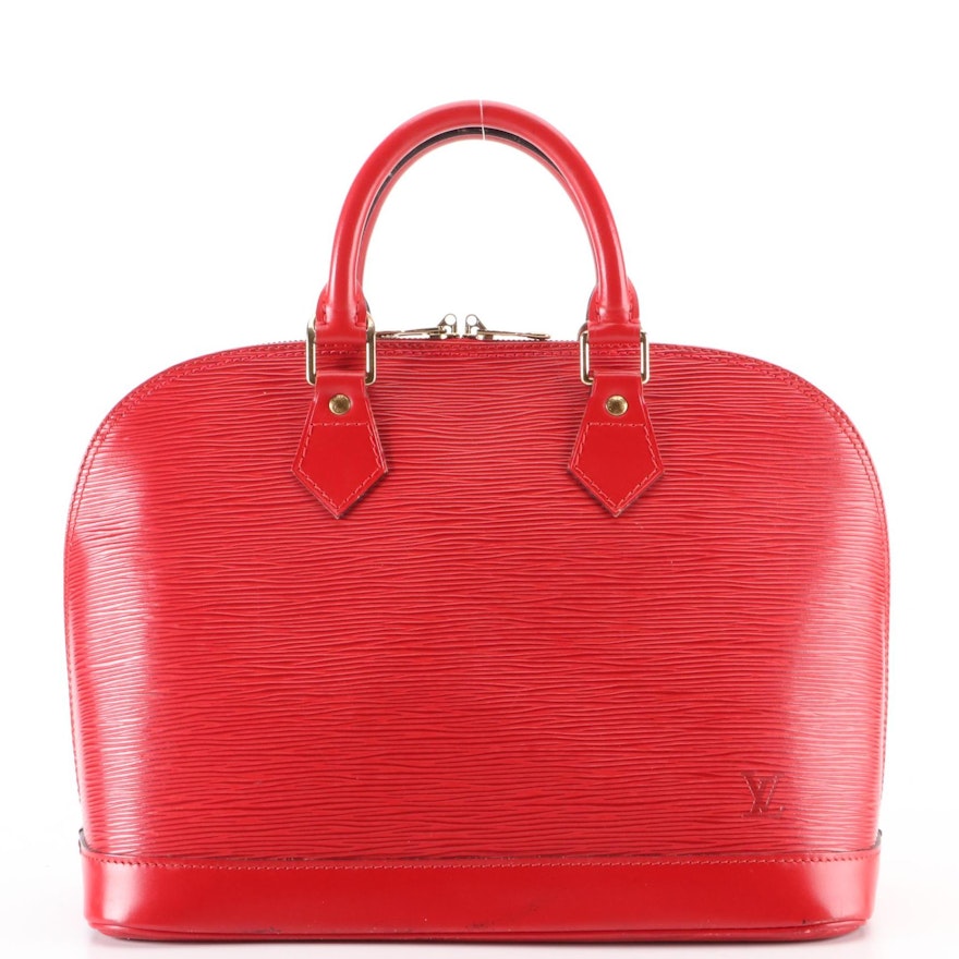 Louis Vuitton Alma PM Handbag in Castilian Red Epi and Smooth Leather