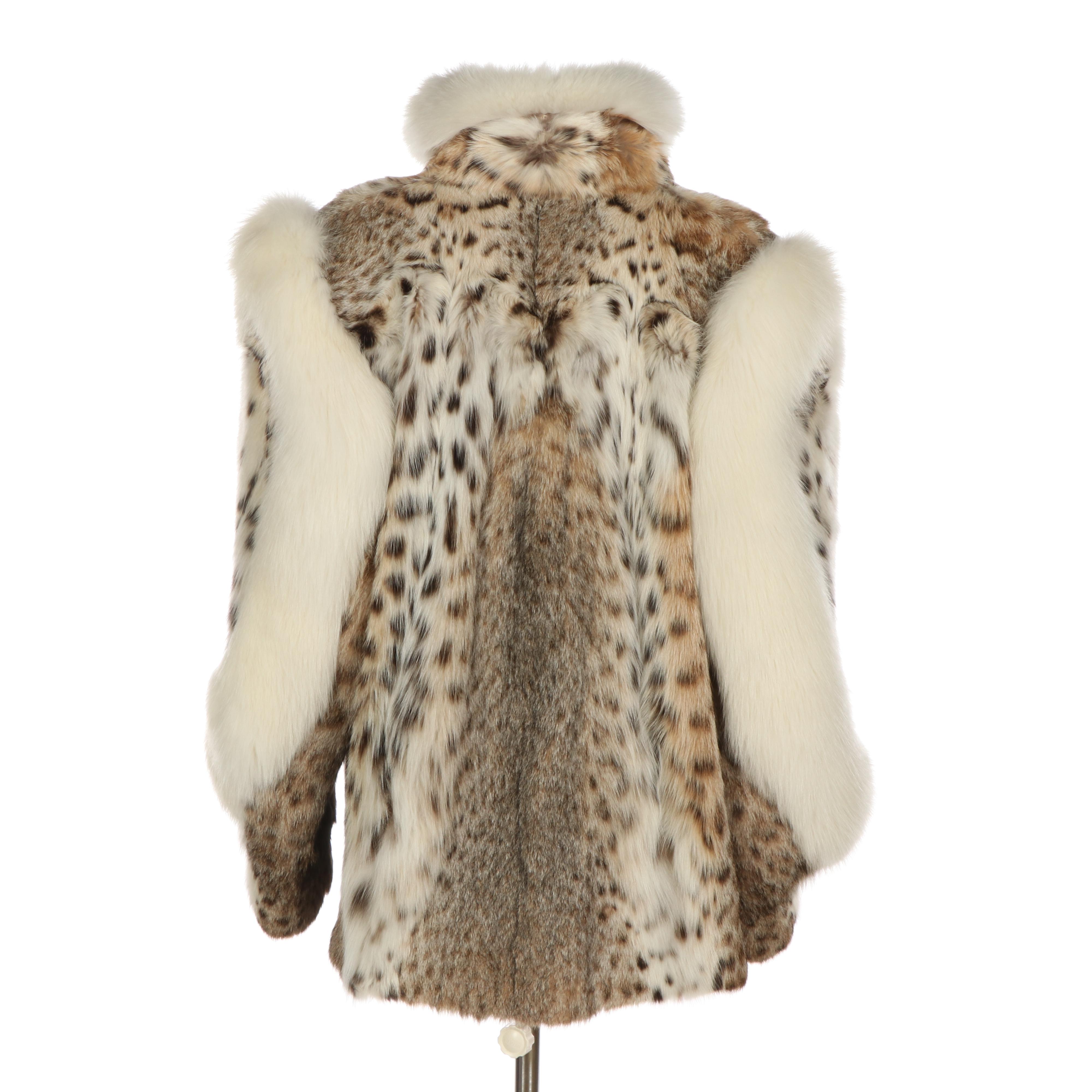 Bobcat Fur Jacket with Arctic Fox Fur Collar and Trim