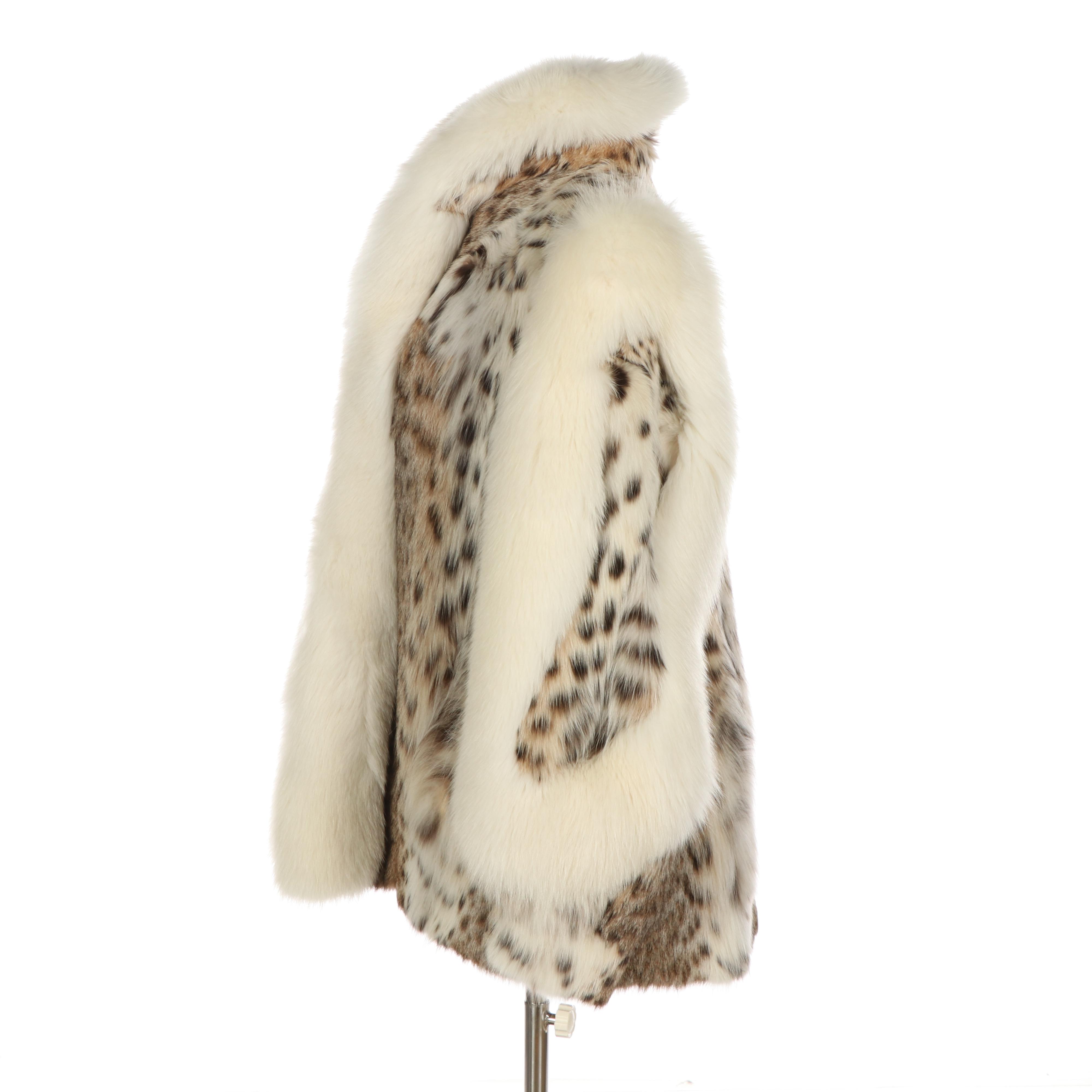 Bobcat Fur Jacket with Arctic Fox Fur Collar and Trim