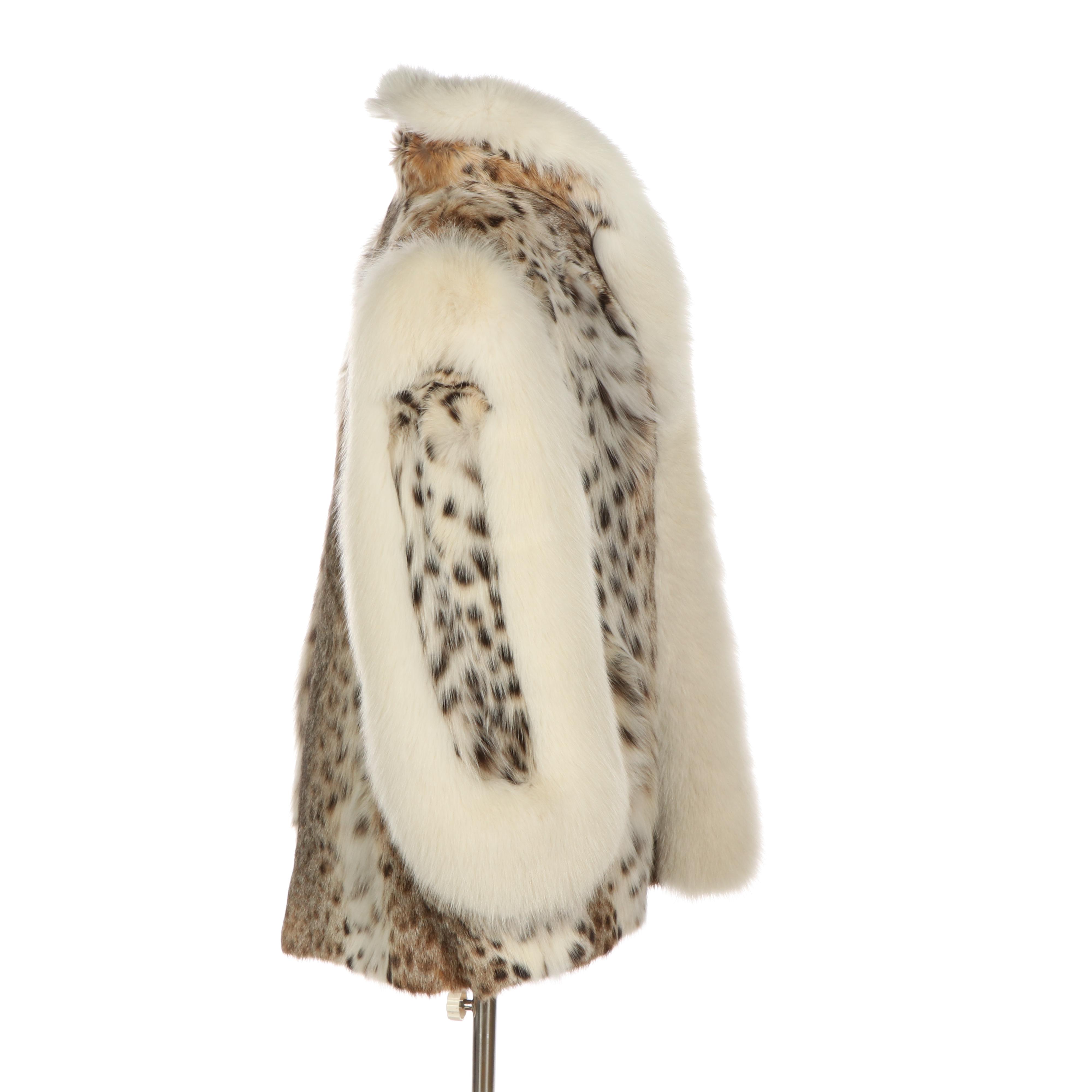 Bobcat Fur Jacket with Arctic Fox Fur Collar and Trim