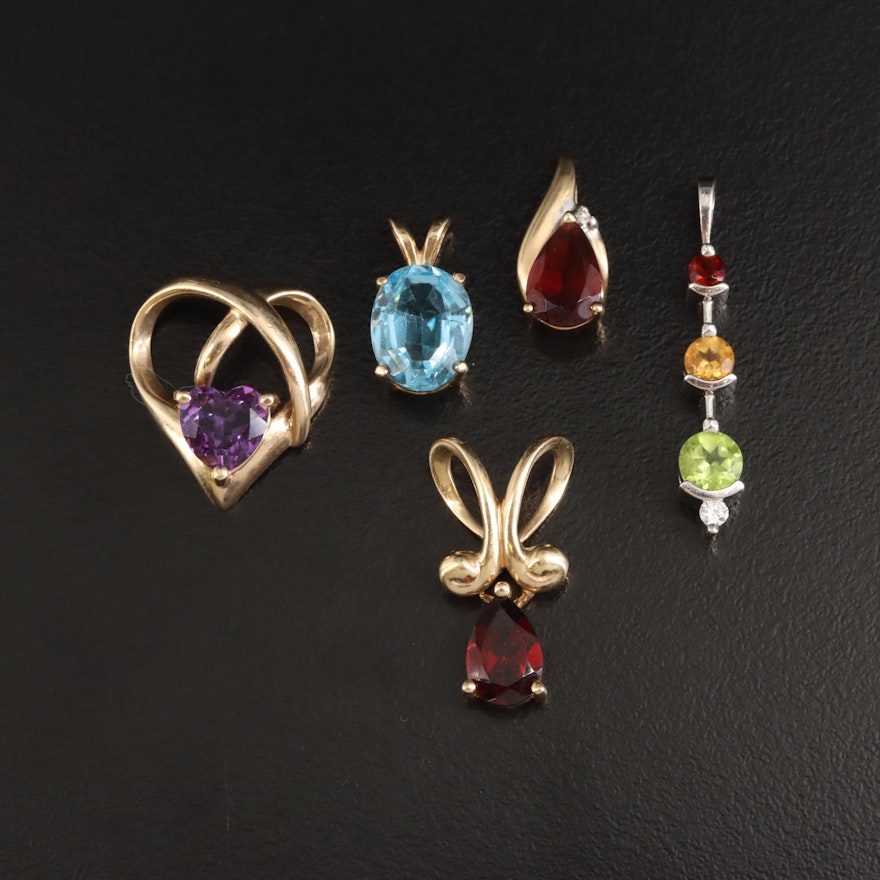 10K and 14K Pendants Including Diamonds, Topaz and Amethyst