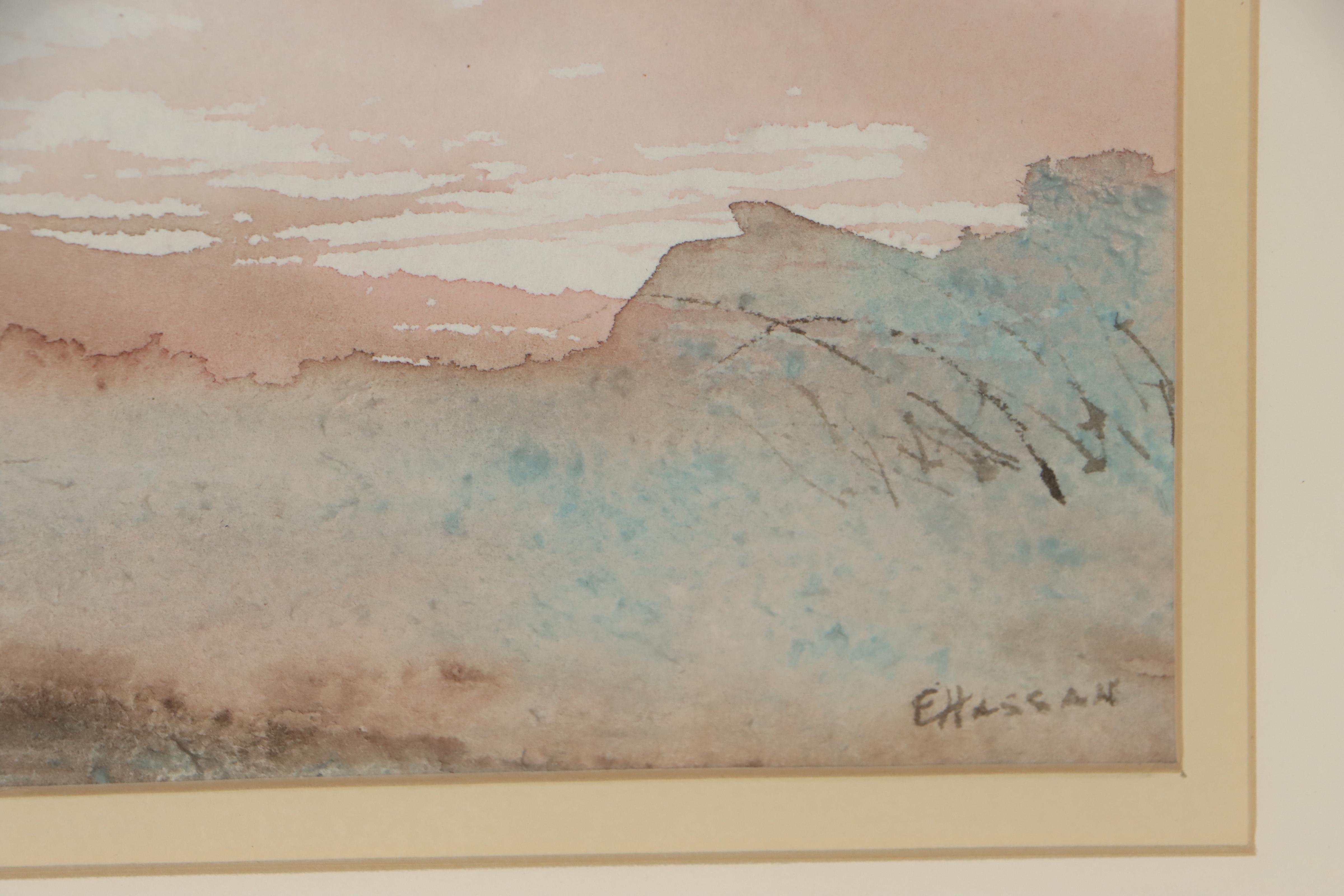 Watercolor Painting of Misty Landscape