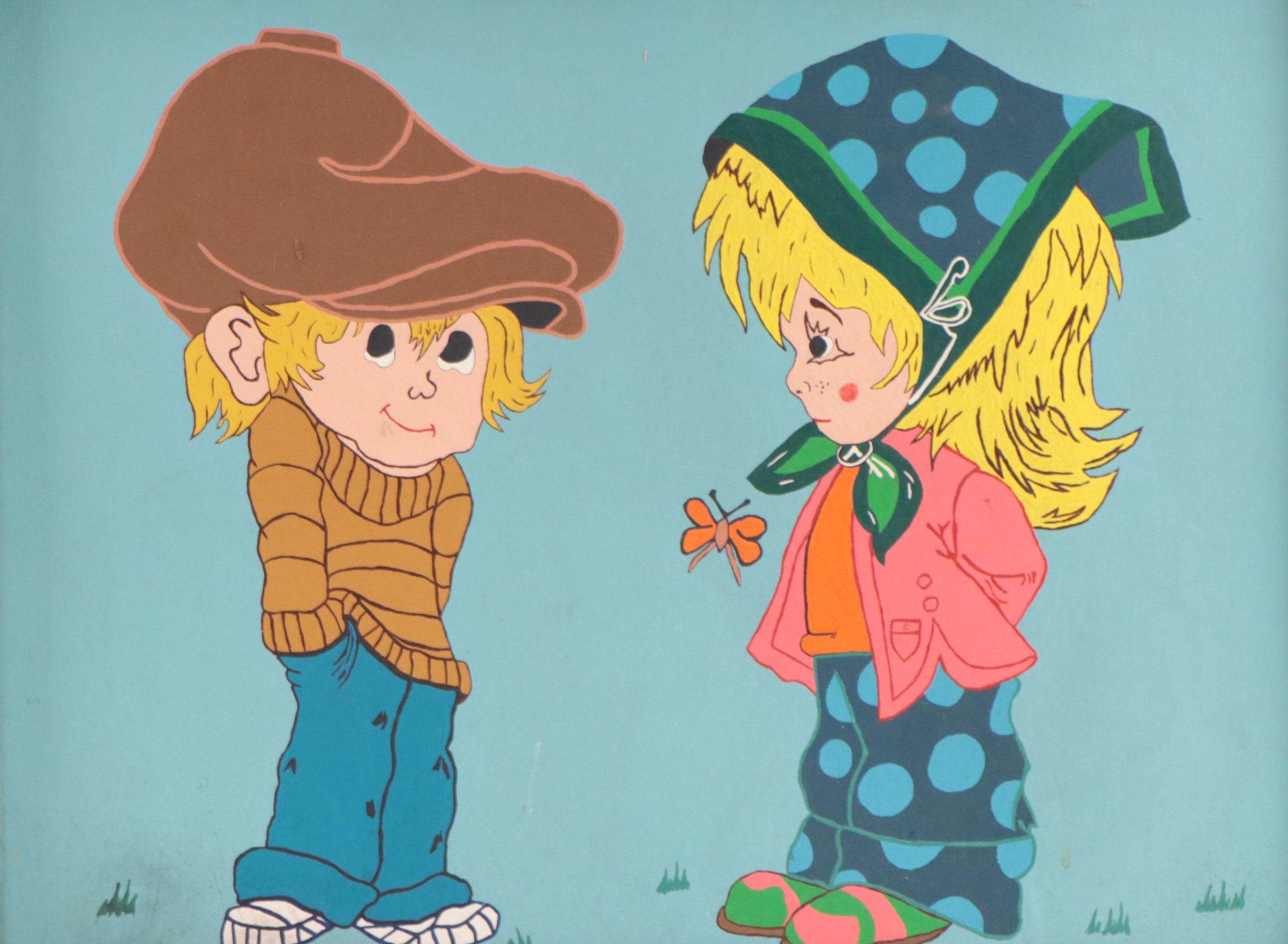 Acrylic Painting of Cartoon-Style Children