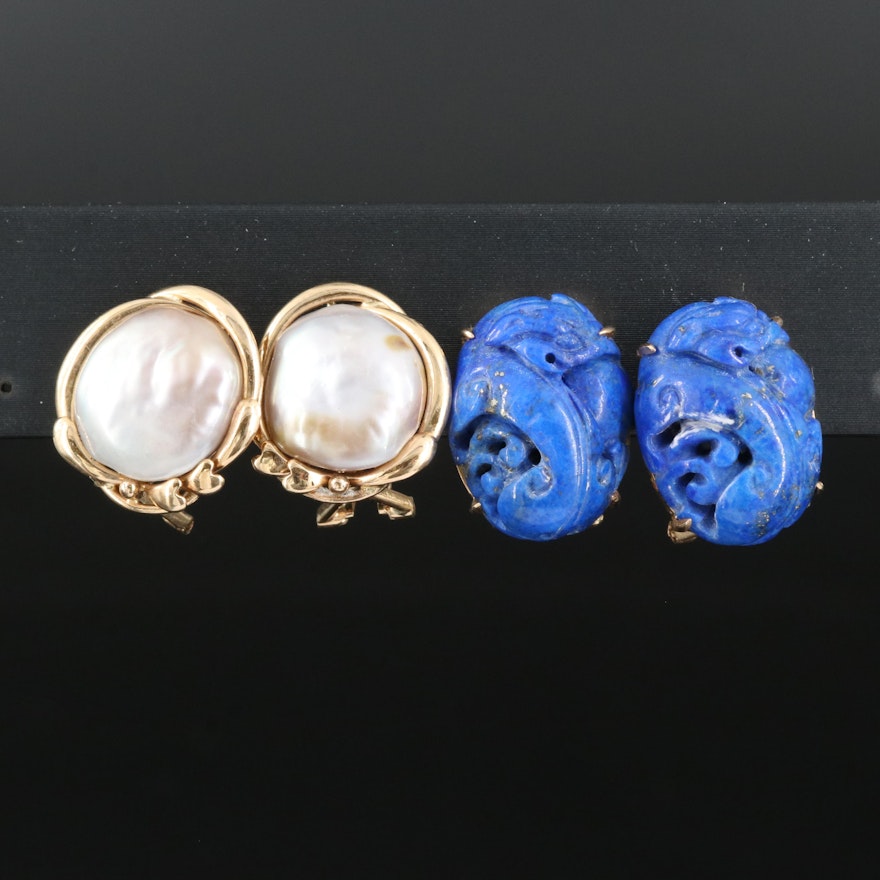 14K Lapis Lazuli and Pearl Earrings