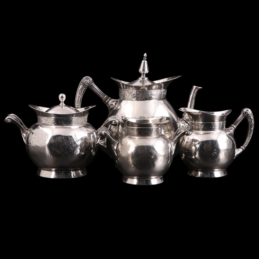 Meriden Britannia Co. Neoclassical Style Chased Silver Plate Tea Set