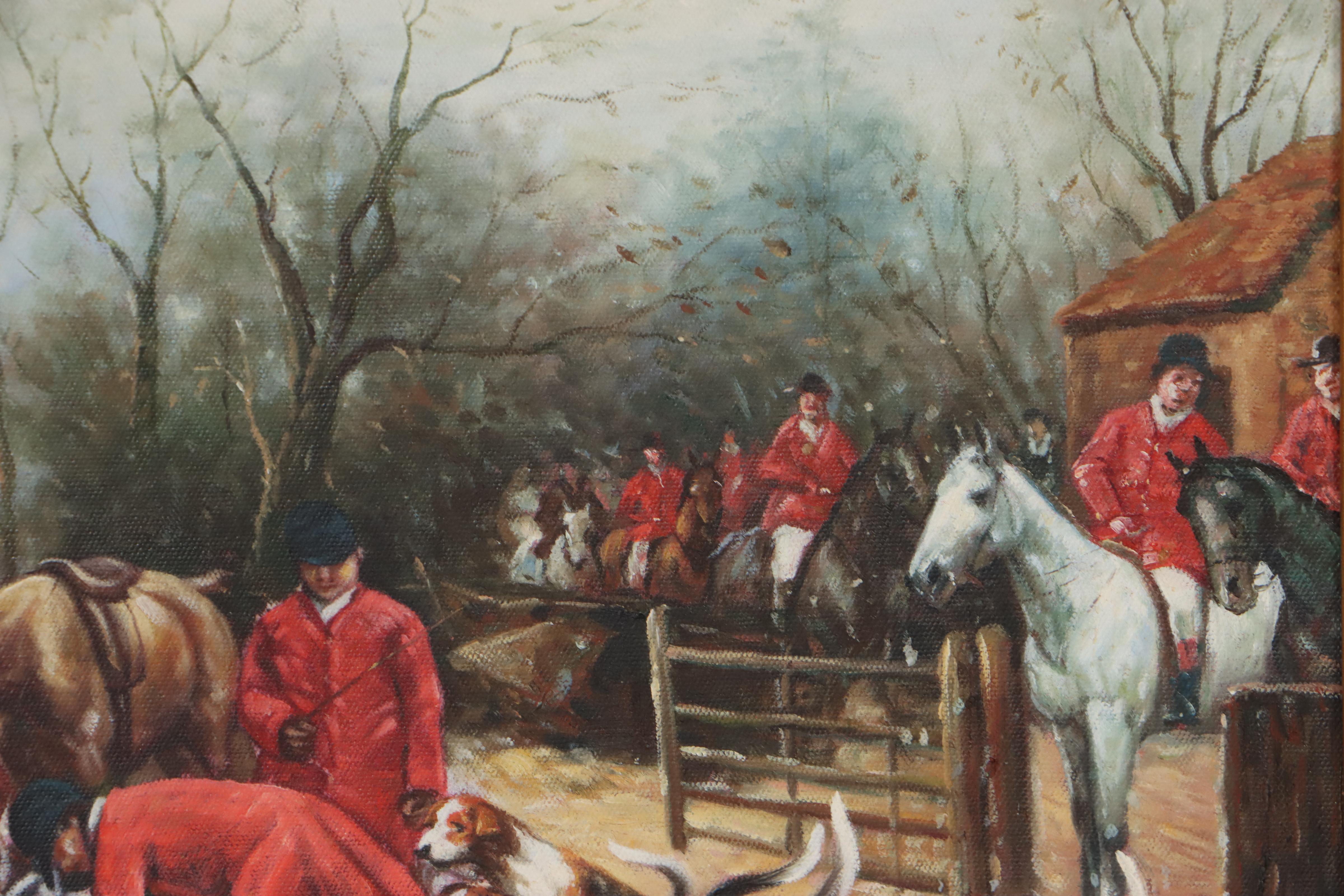 Oil Painting of Hunters and Hunting Dogs