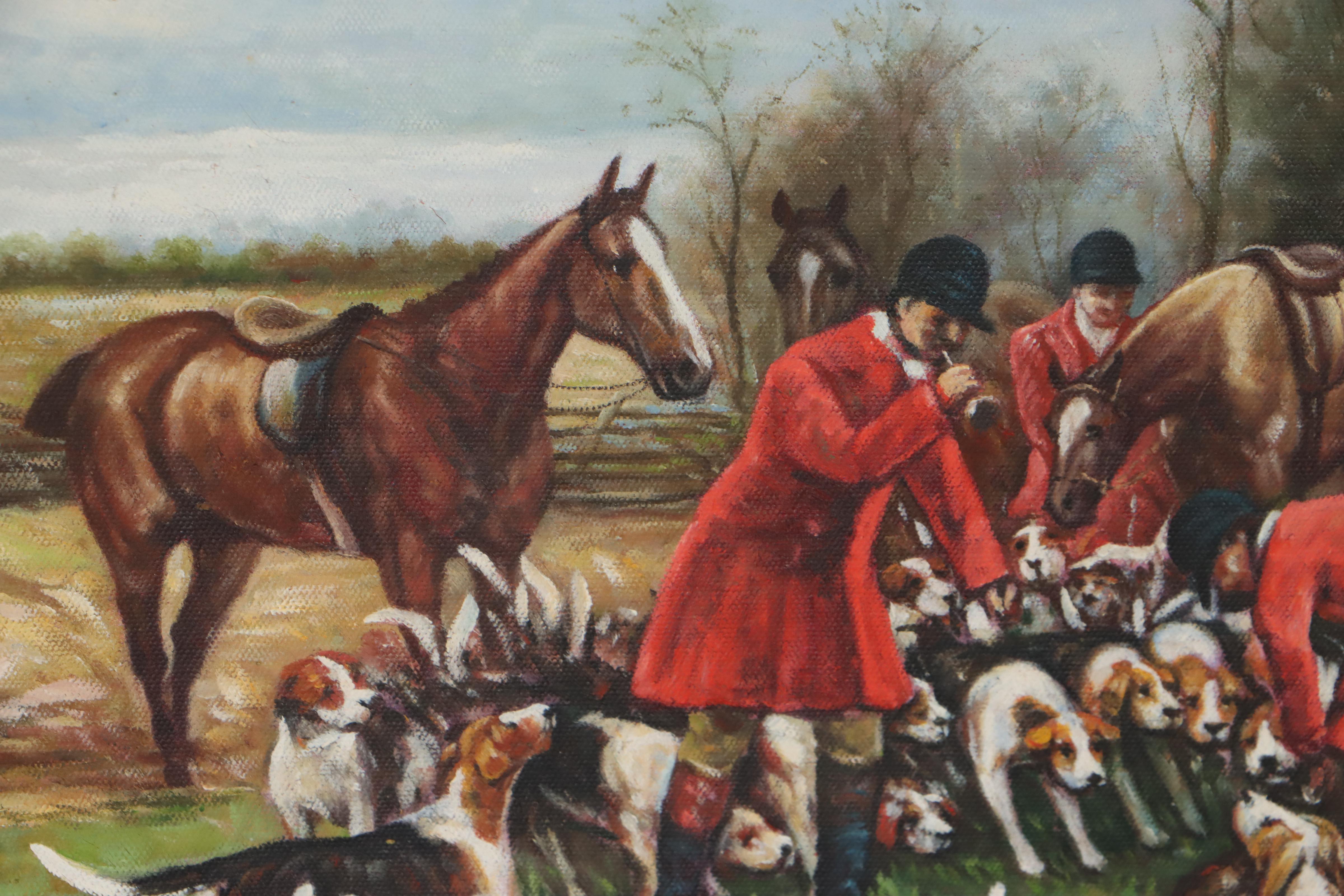 Oil Painting of Hunters and Hunting Dogs