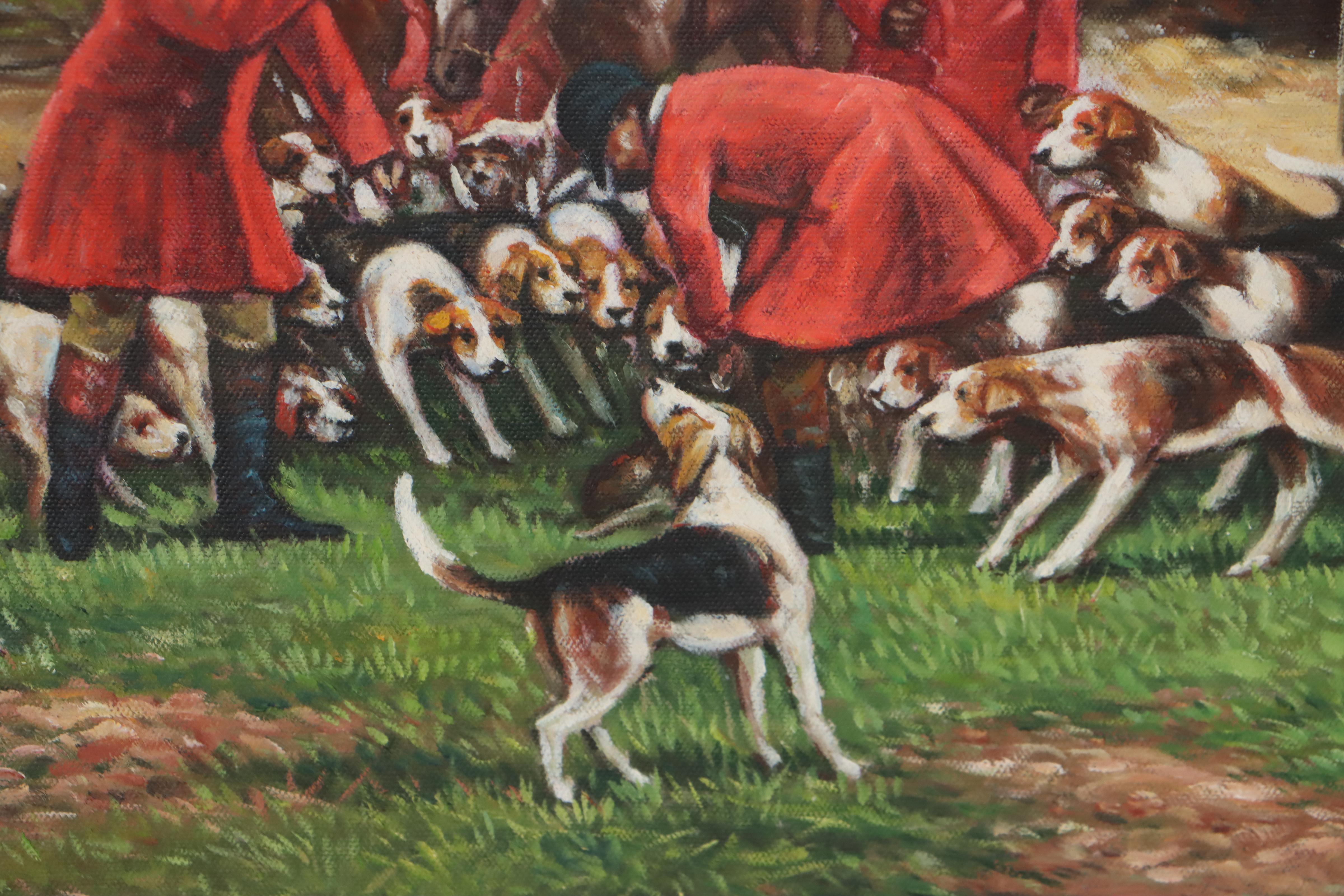 Oil Painting of Hunters and Hunting Dogs