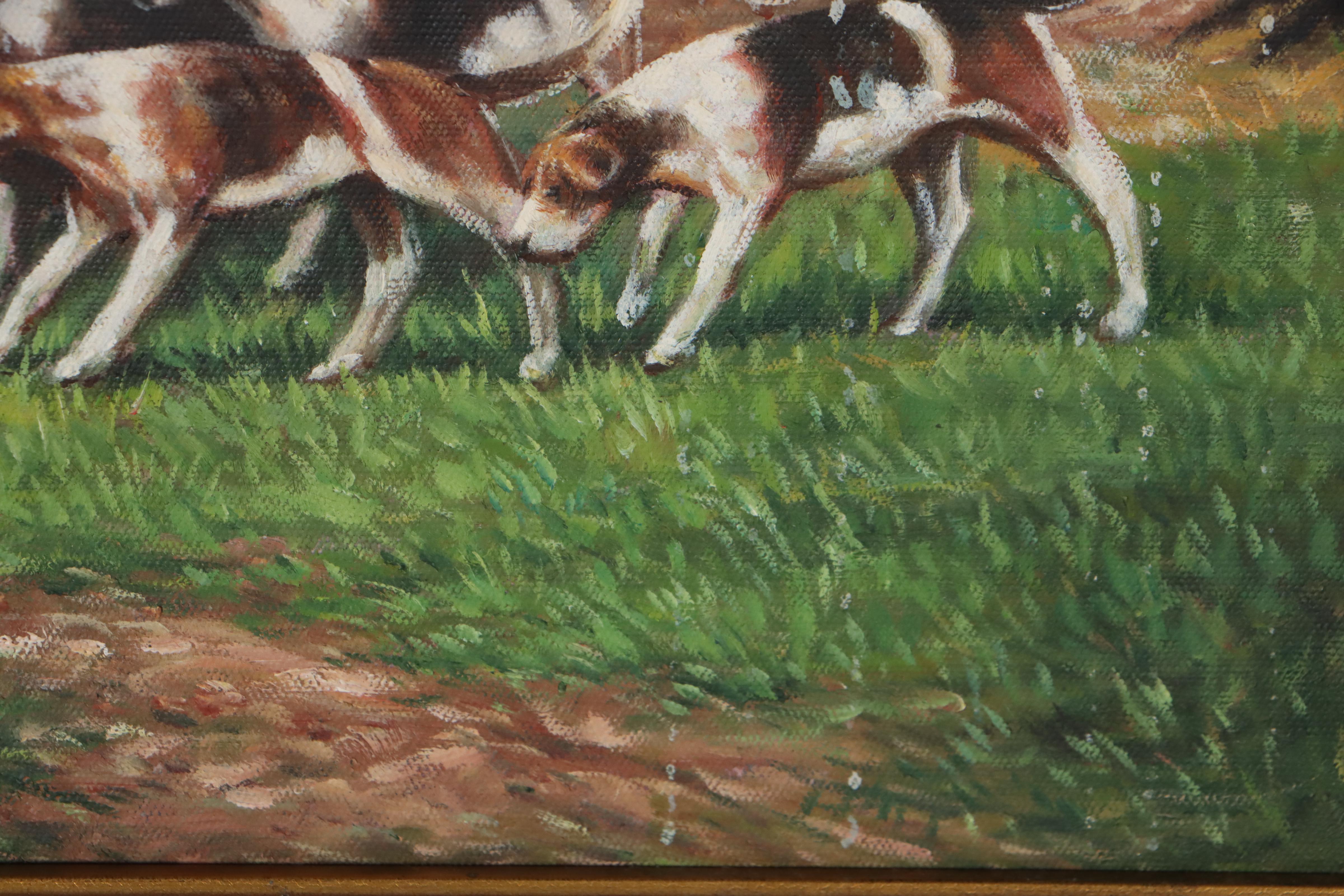 Oil Painting of Hunters and Hunting Dogs