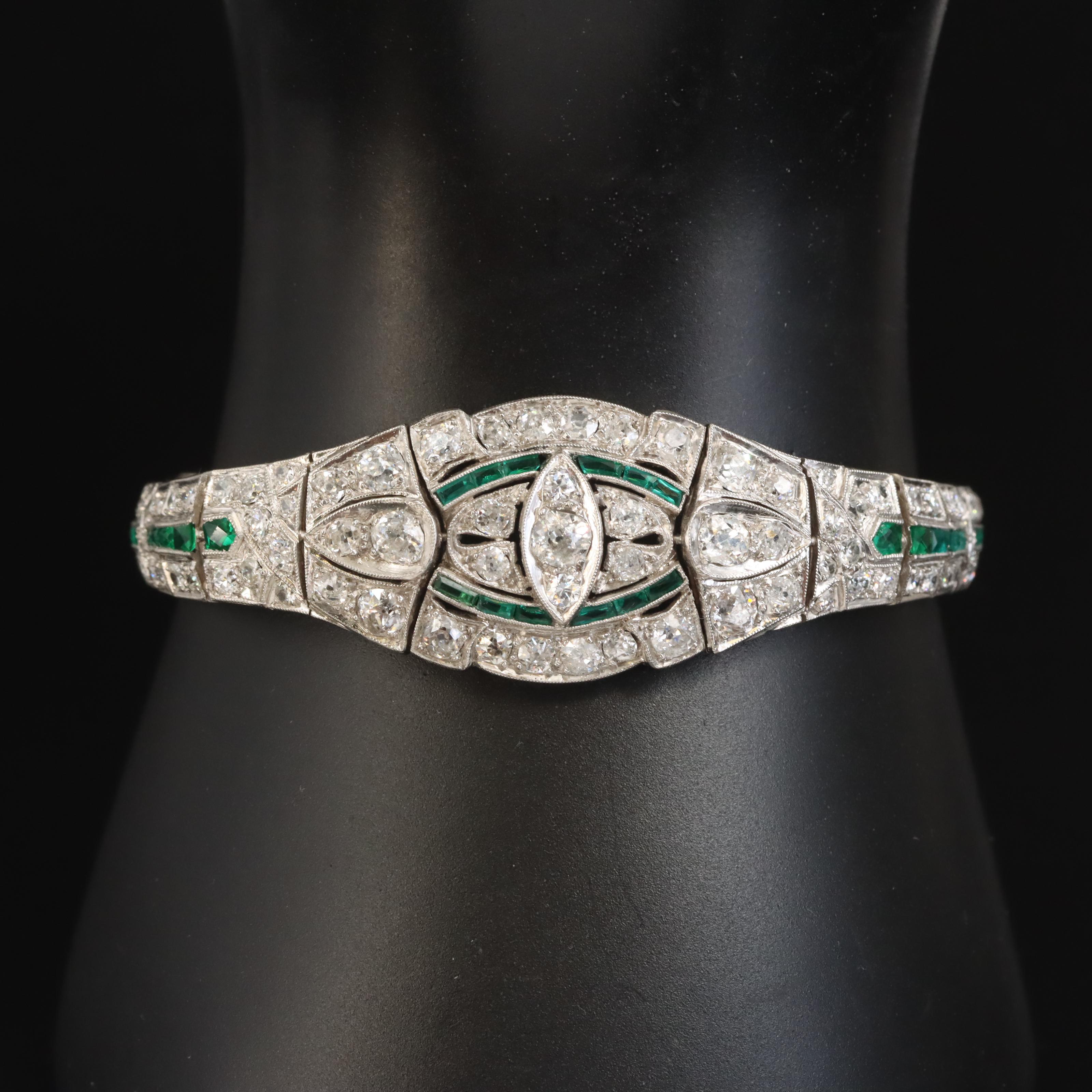 Art Deco Platinum 7.00 CTW Diamond and Glass Bracelet
