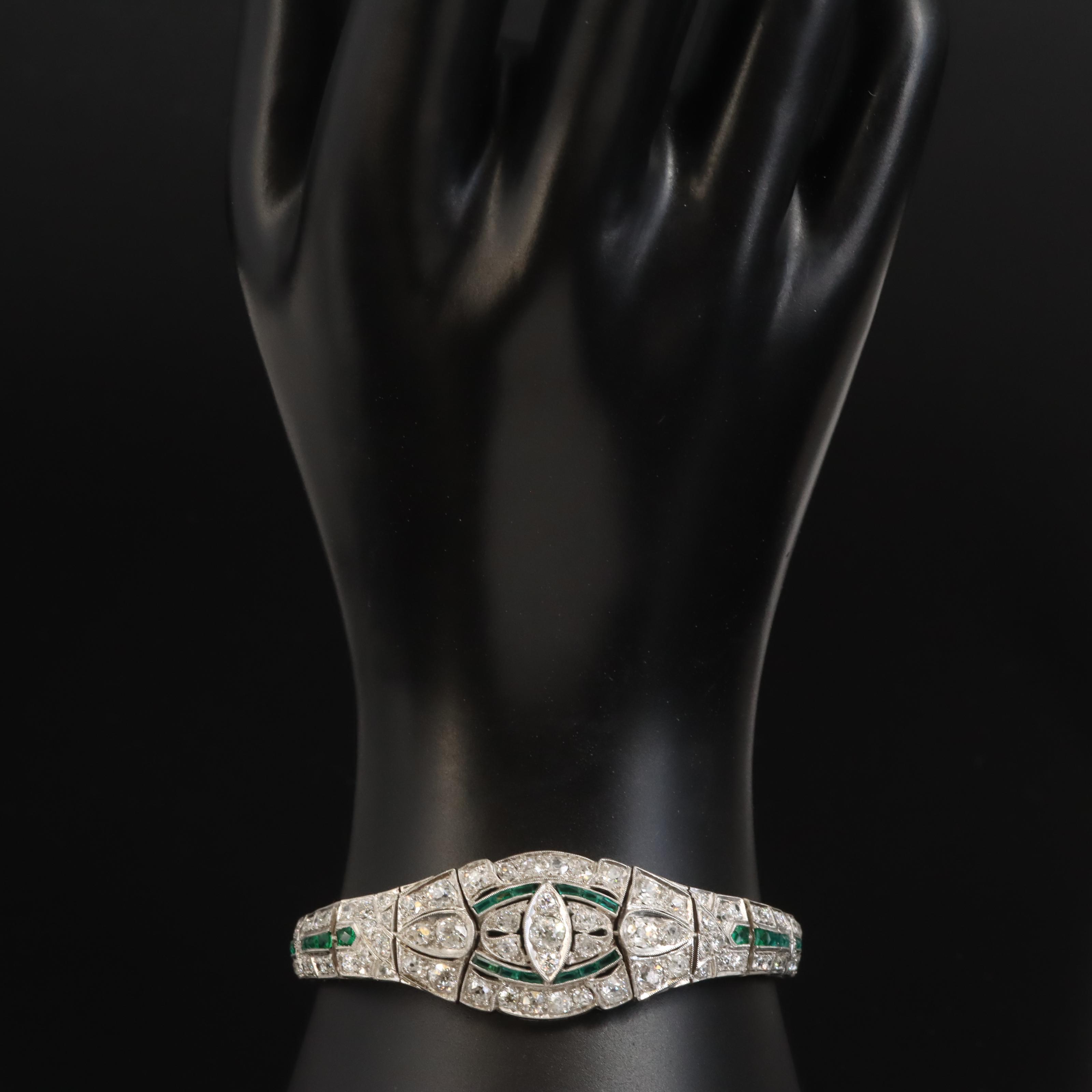 Art Deco Platinum 7.00 CTW Diamond and Glass Bracelet