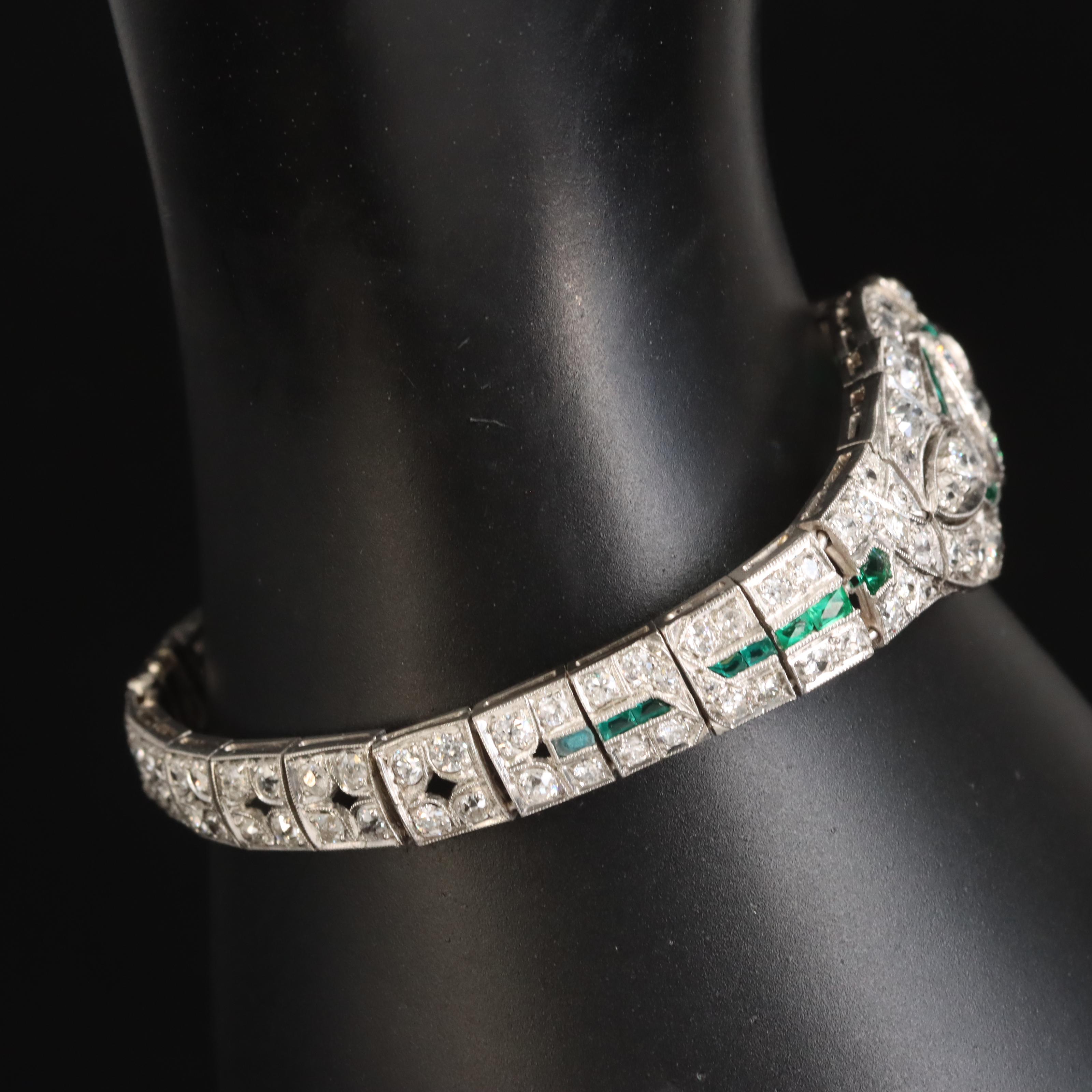 Art Deco Platinum 7.00 CTW Diamond and Glass Bracelet