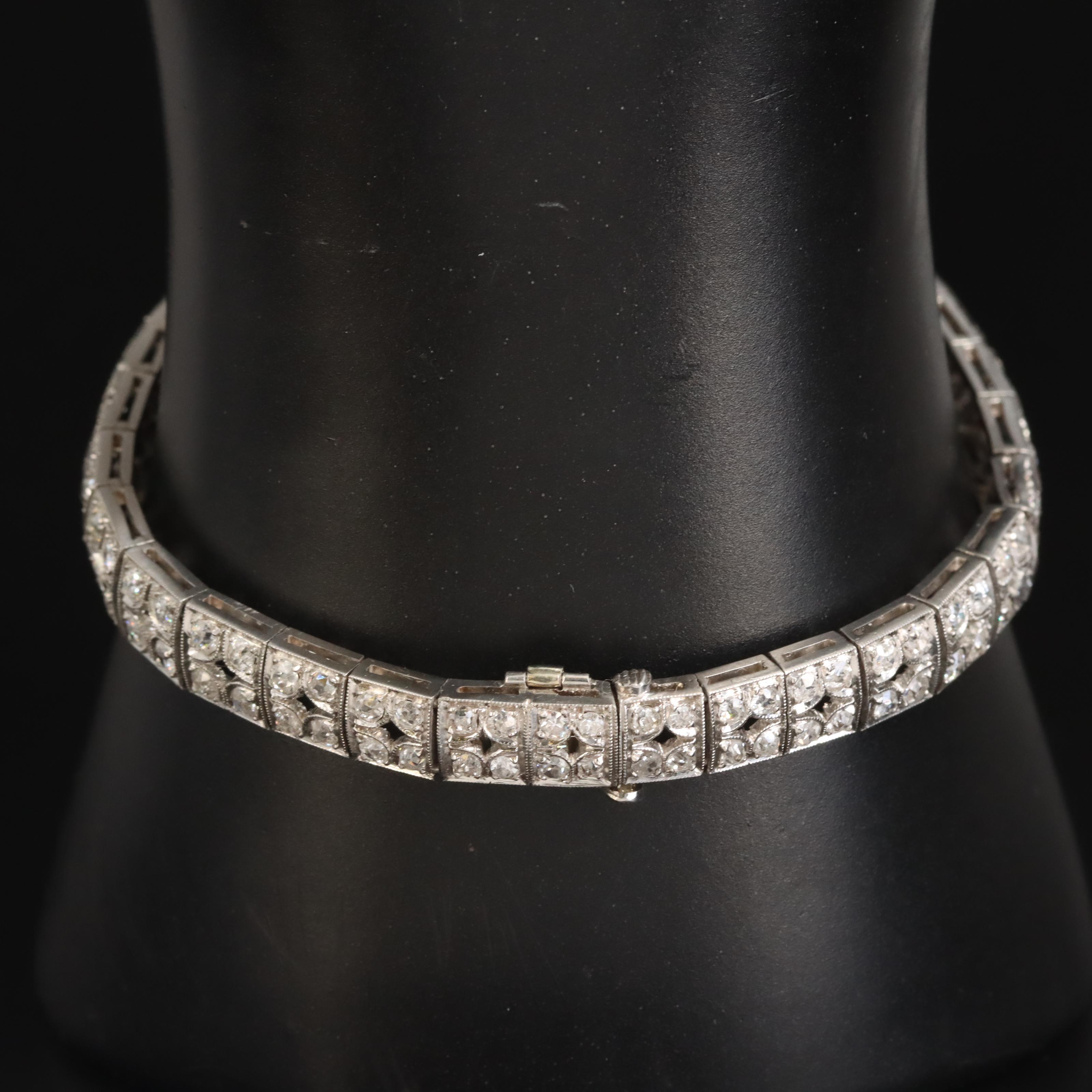 Art Deco Platinum 7.00 CTW Diamond and Glass Bracelet