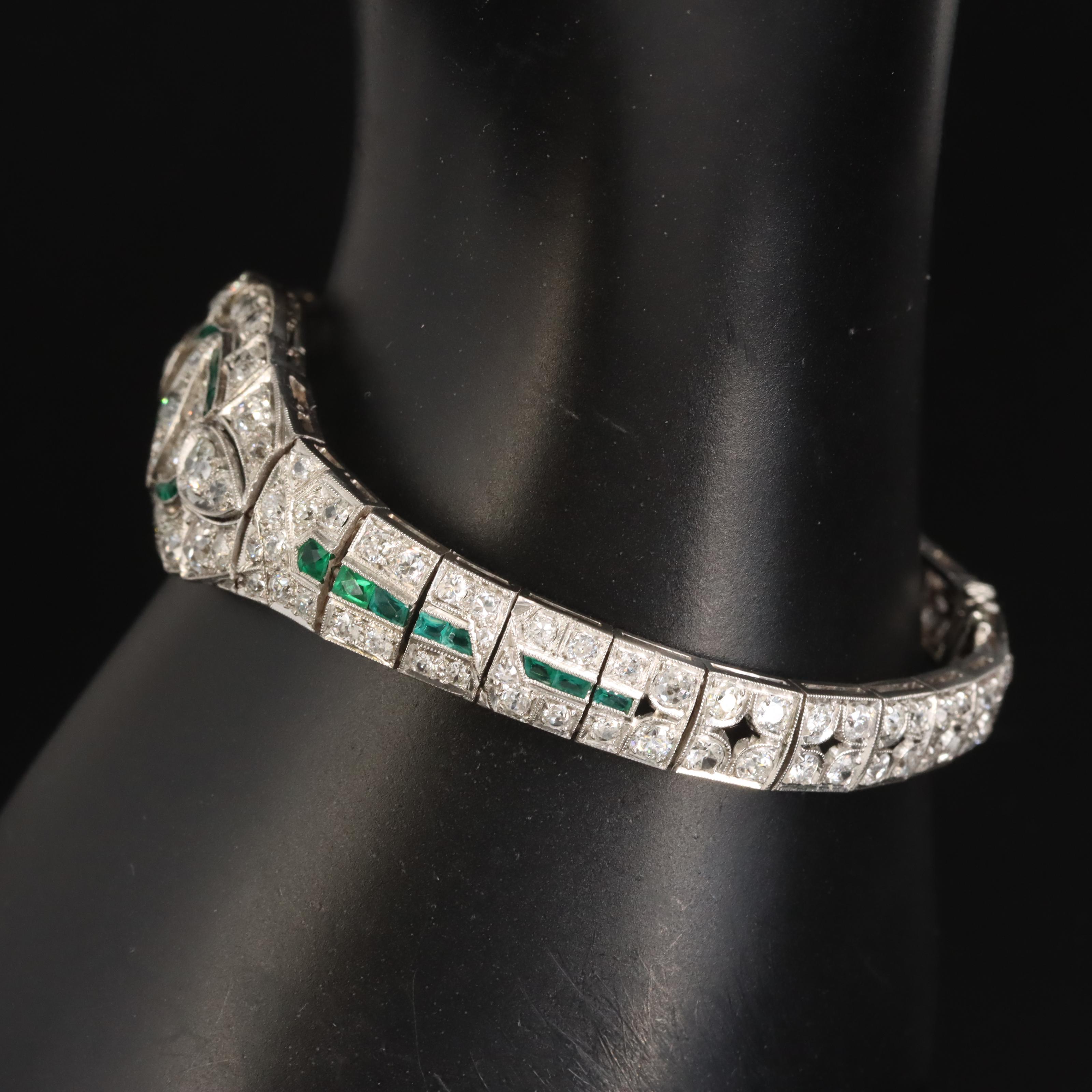 Art Deco Platinum 7.00 CTW Diamond and Glass Bracelet