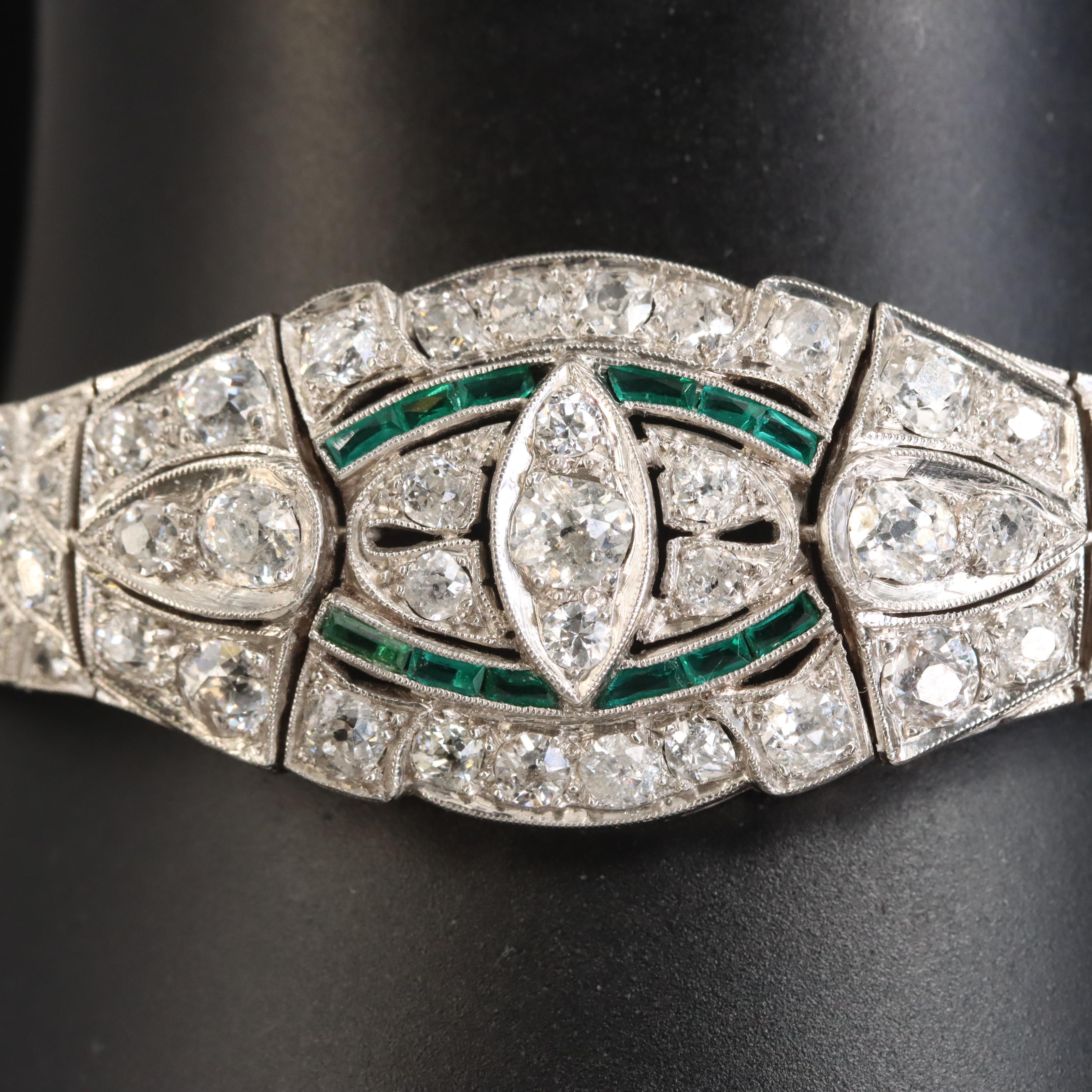 Art Deco Platinum 7.00 CTW Diamond and Glass Bracelet