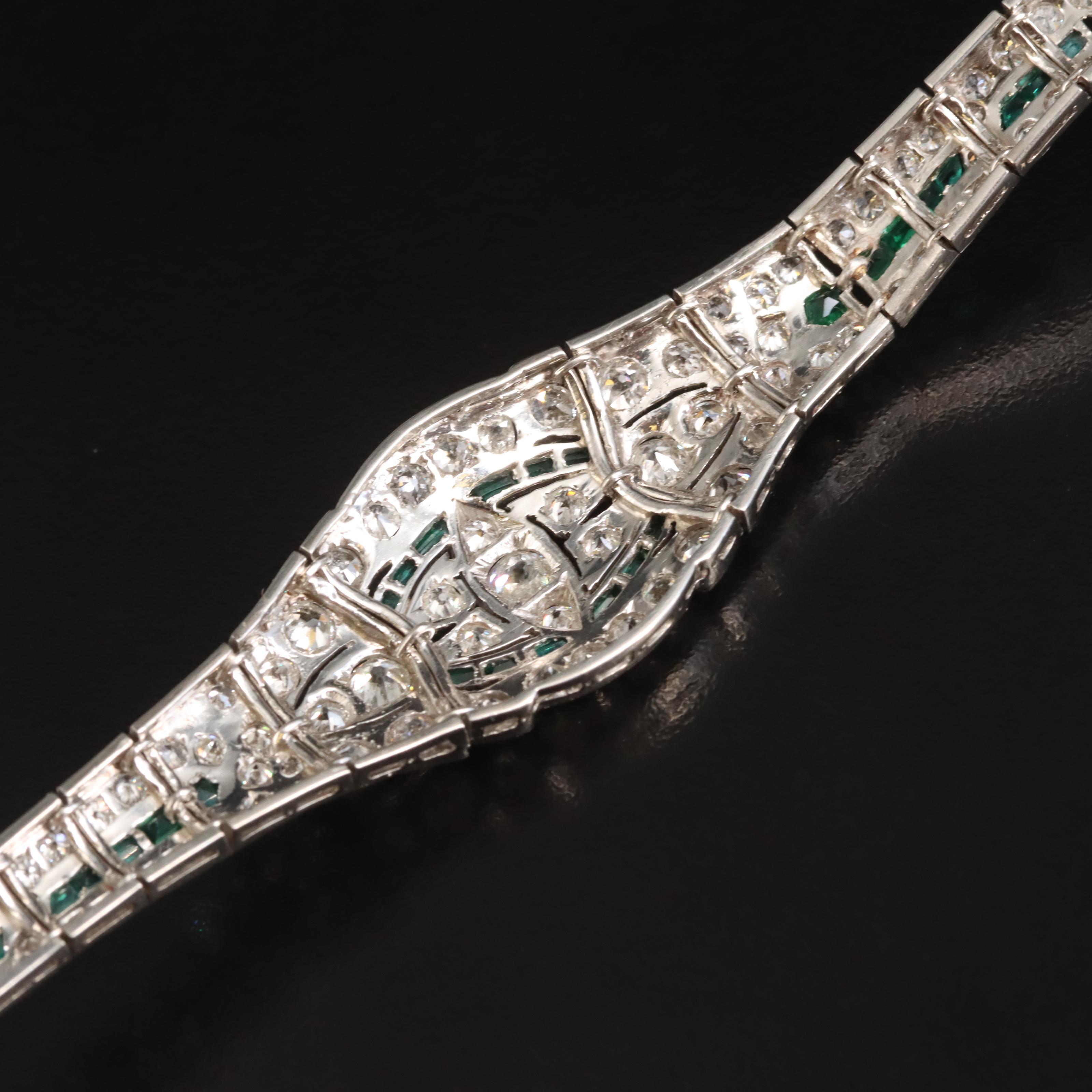 Art Deco Platinum 7.00 CTW Diamond and Glass Bracelet