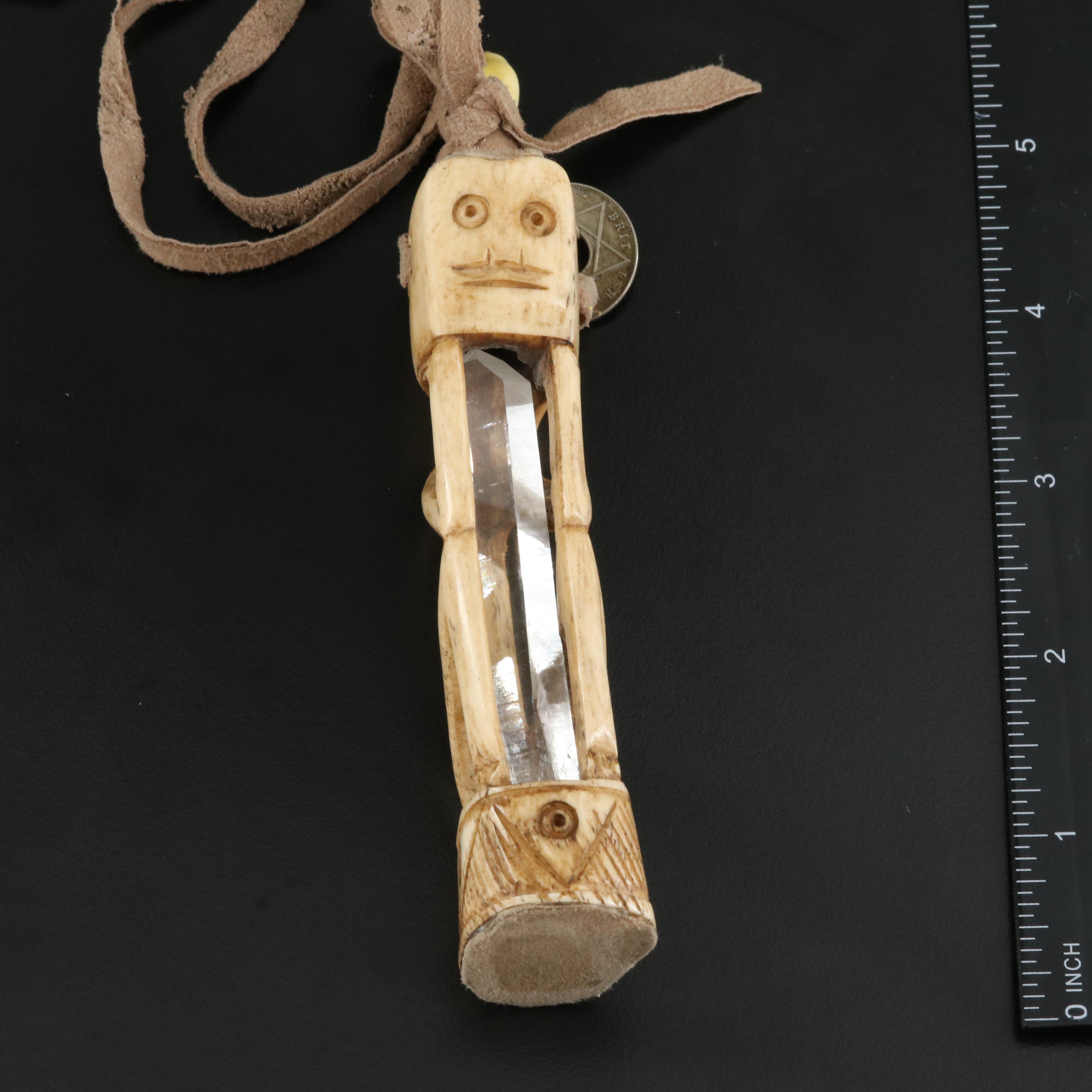 Figural Necklace and Earrings Including Bone, Shell and Quartz