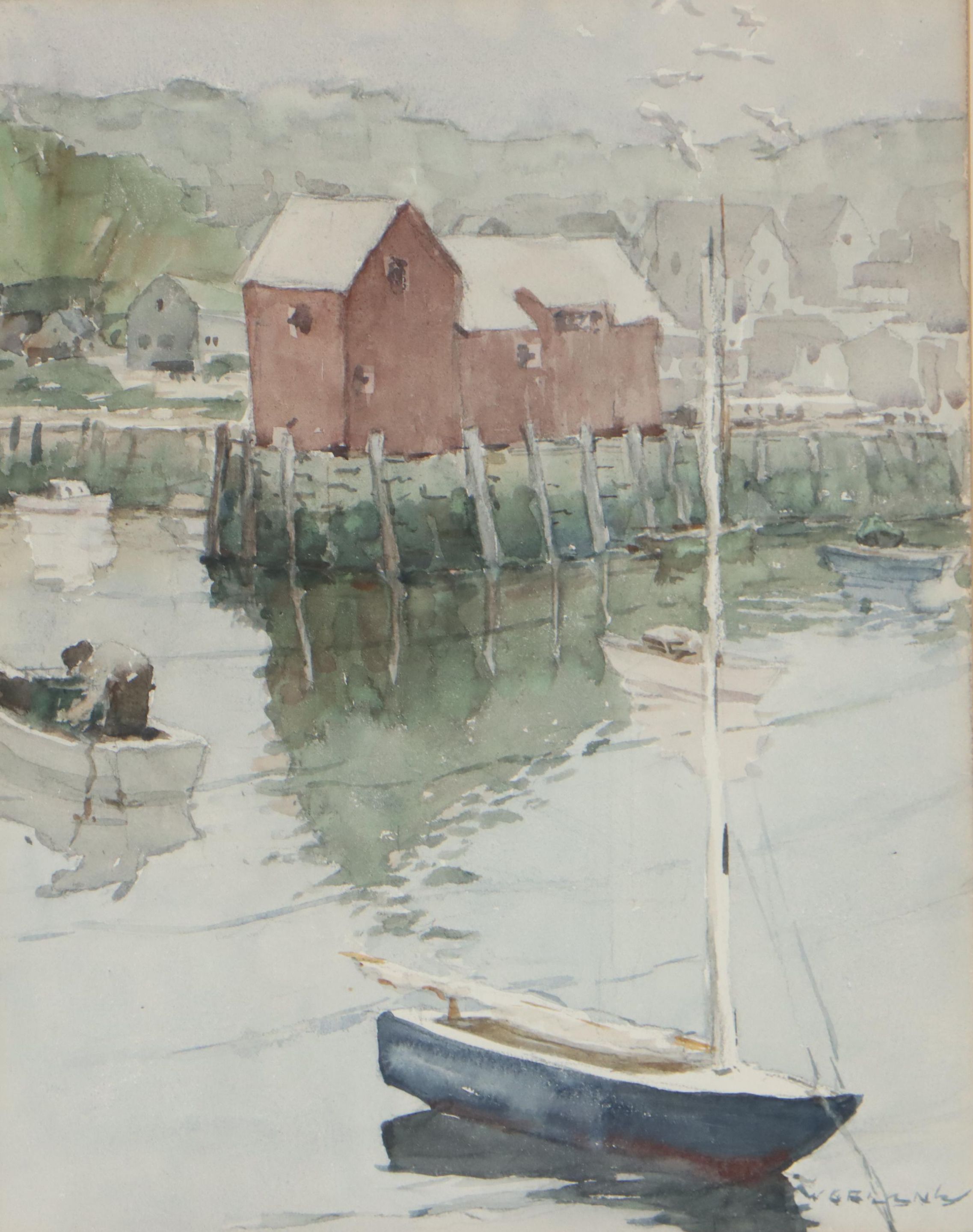 Harbor Scene Watercolor Painting