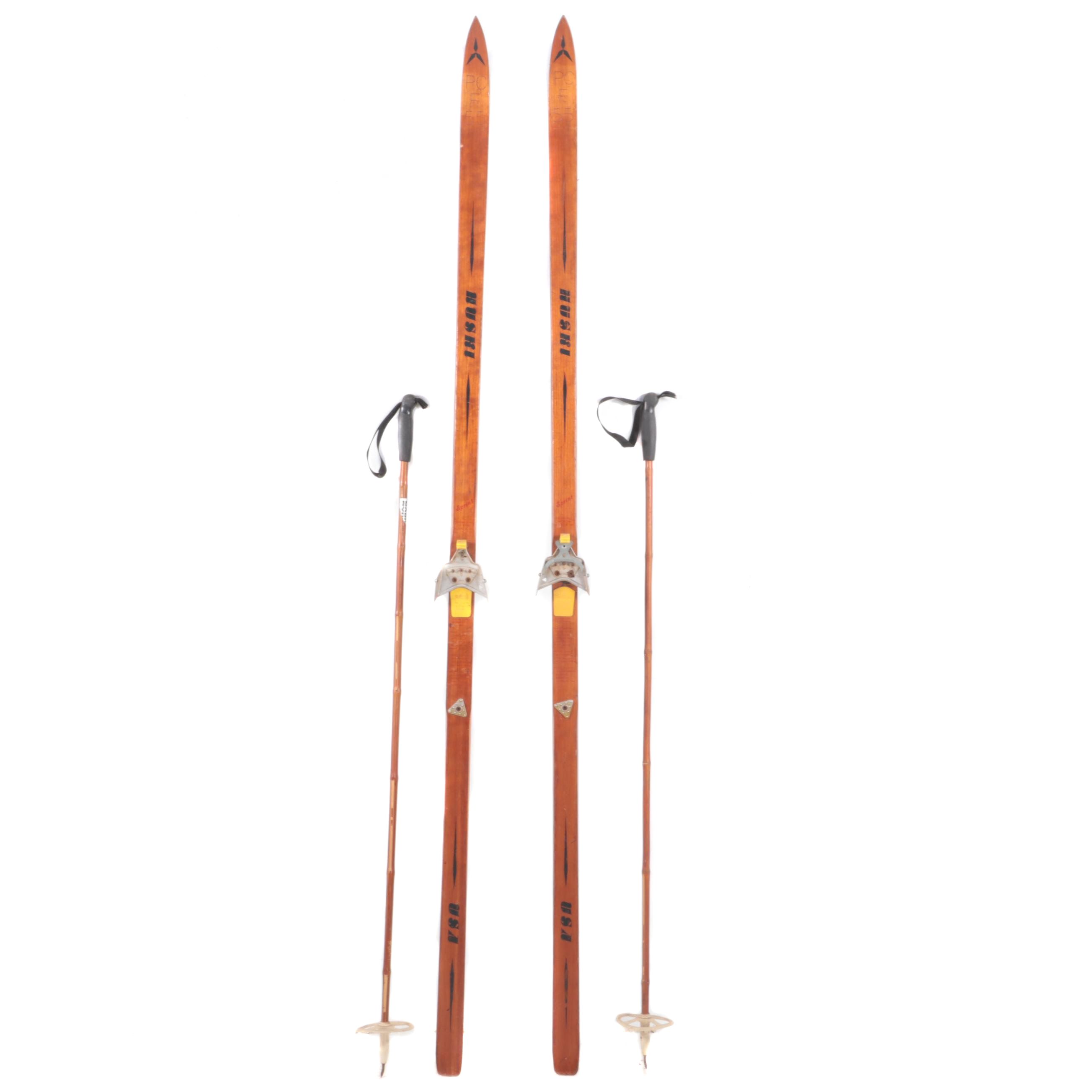 Huski Wooden Cross Country Skis with Poles