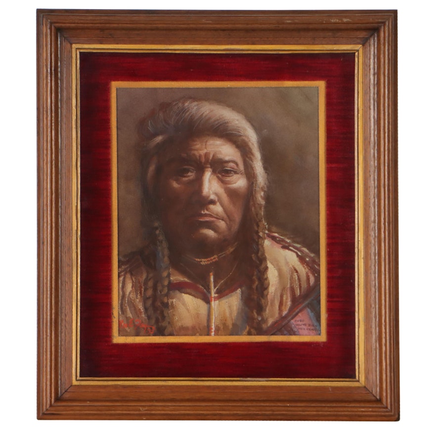 William E. Fay Portrait Watercolor Painting of Native American, 1975