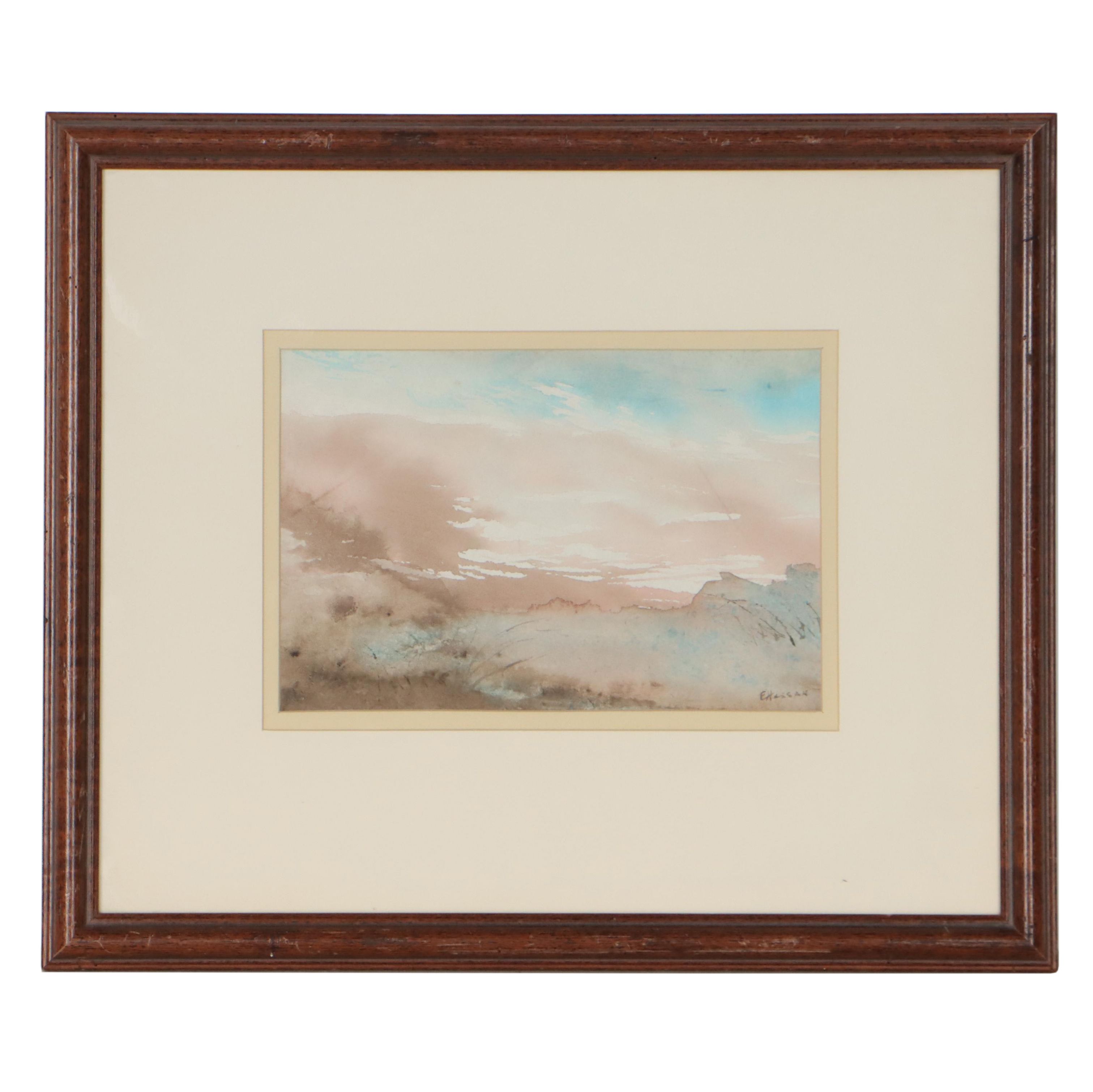 Watercolor Painting of Misty Landscape