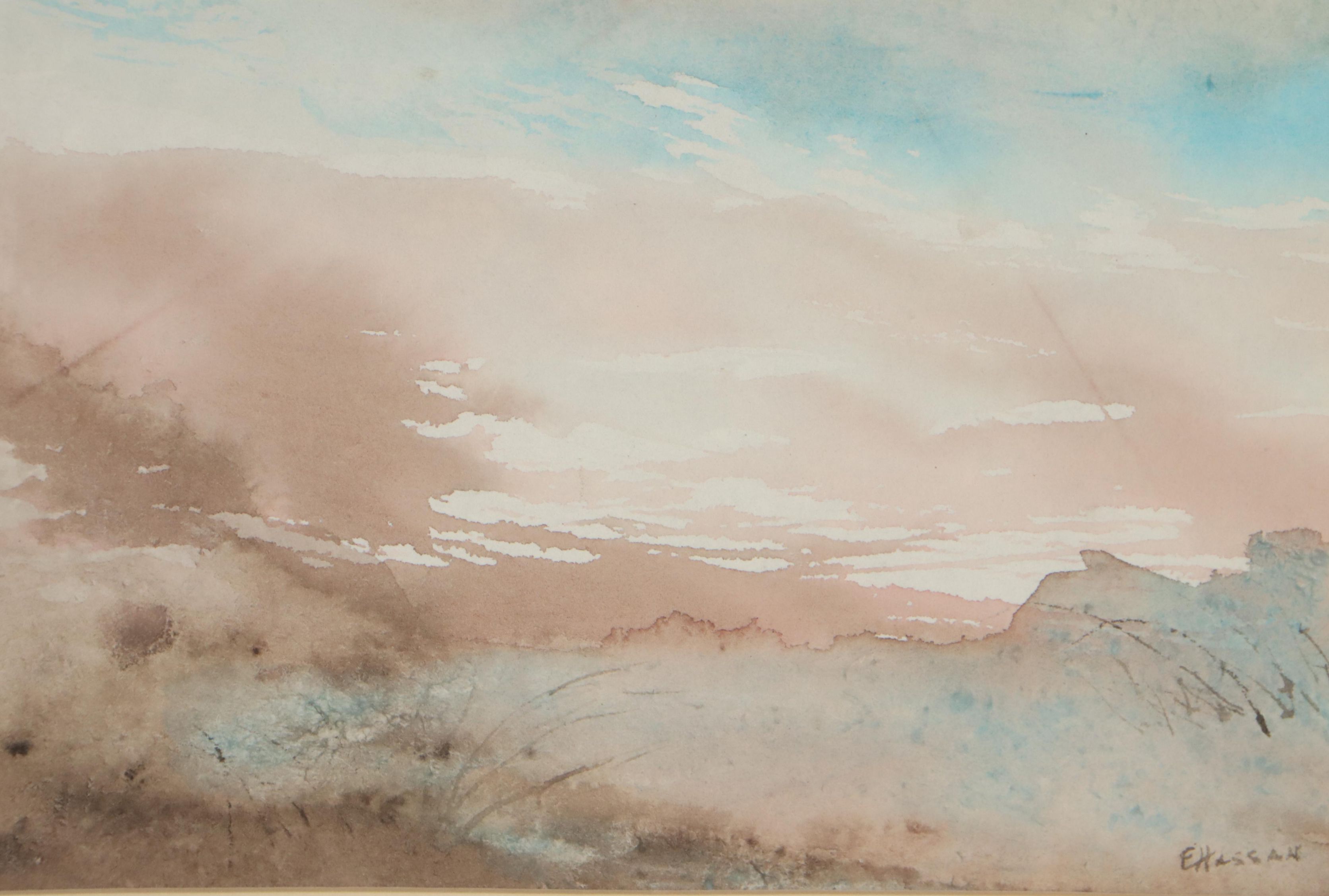 Watercolor Painting of Misty Landscape