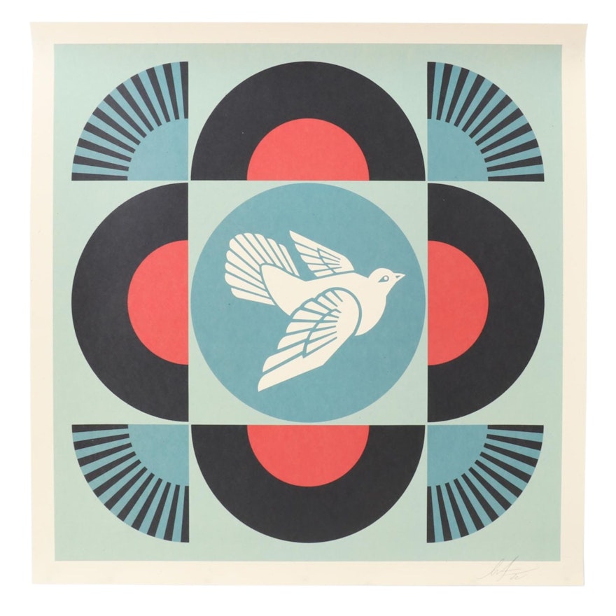 Shepard Fairey Offset Lithograph "Geometric Dove (Black)," 2022