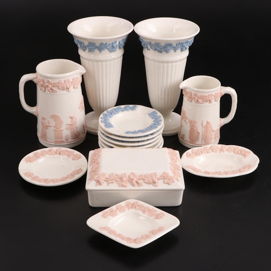 Wedgwood Embossed Queen's Ware Vases, Pitchers and Other Table Accessories