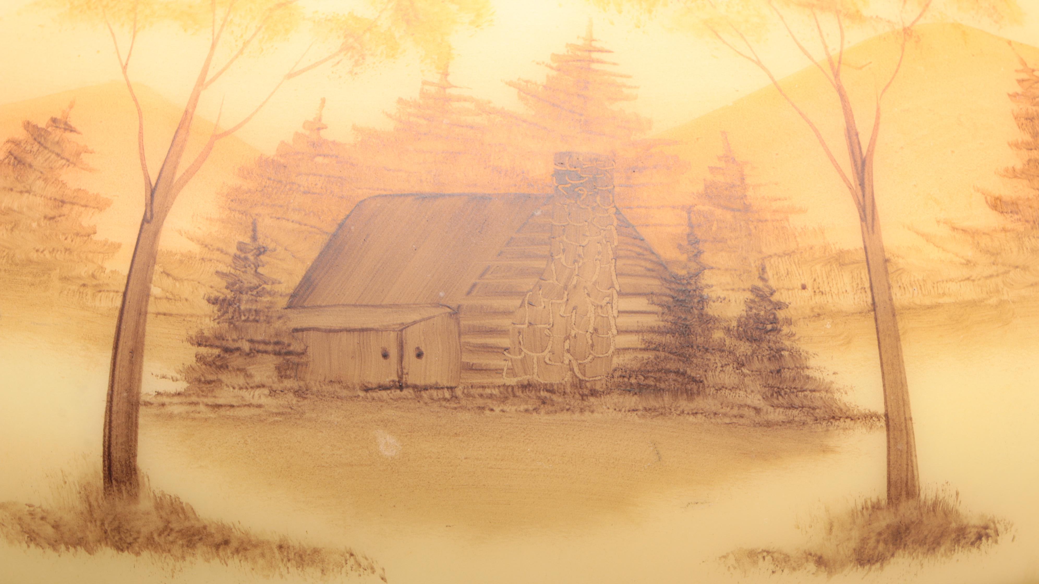 Fenton "Log Cabin" and "Rose Burmese" Satin Custard Glass Parlor Lamps, 1970s