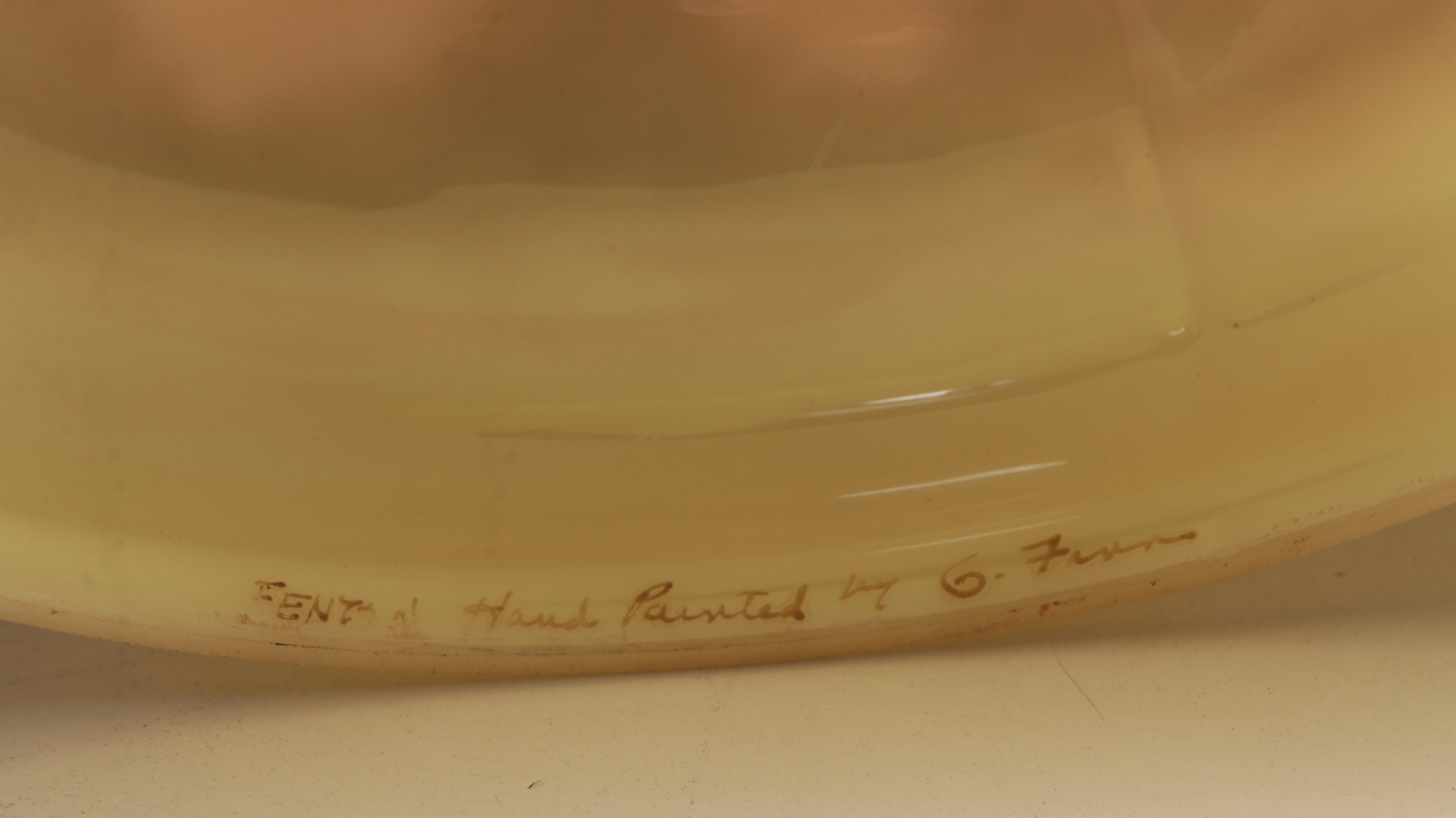 Fenton "Log Cabin" and "Rose Burmese" Satin Custard Glass Parlor Lamps, 1970s